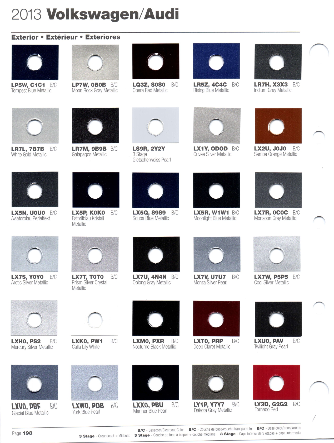 2013 Volkswagen and Audi Paint Code Color Chart