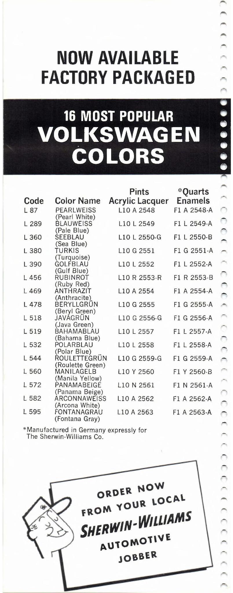 Volkswagen and Audi Paint Code Color Chart