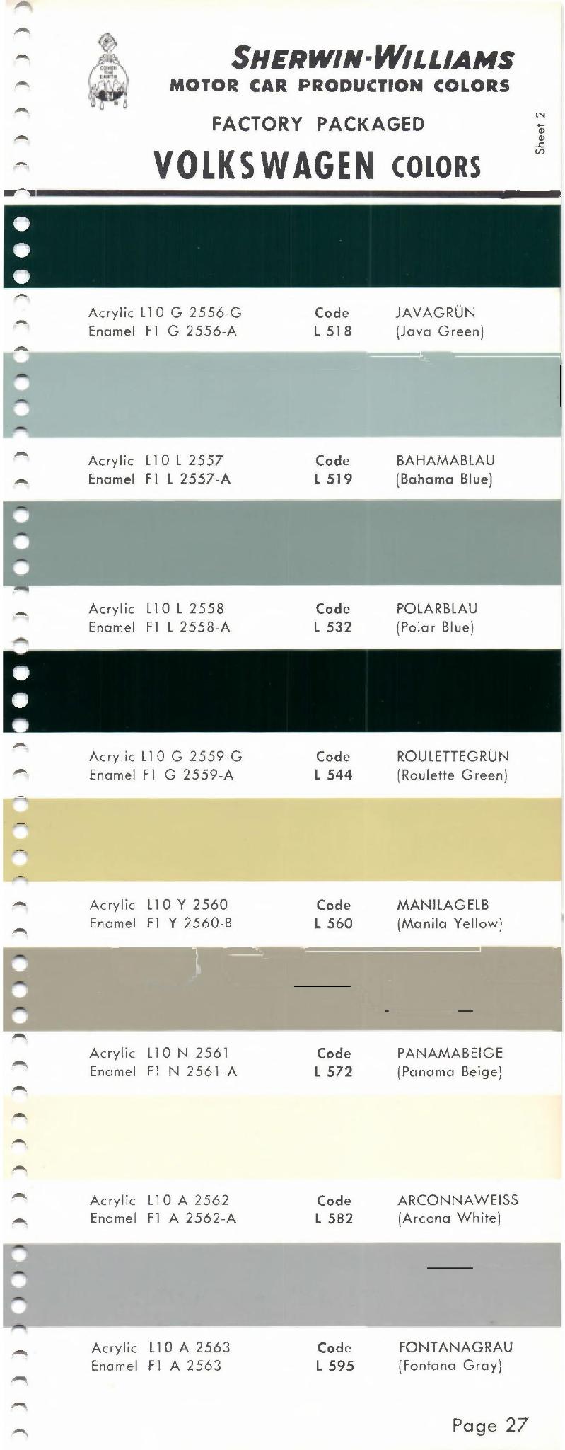 Volkswagen and Audi Paint Code Color Chart