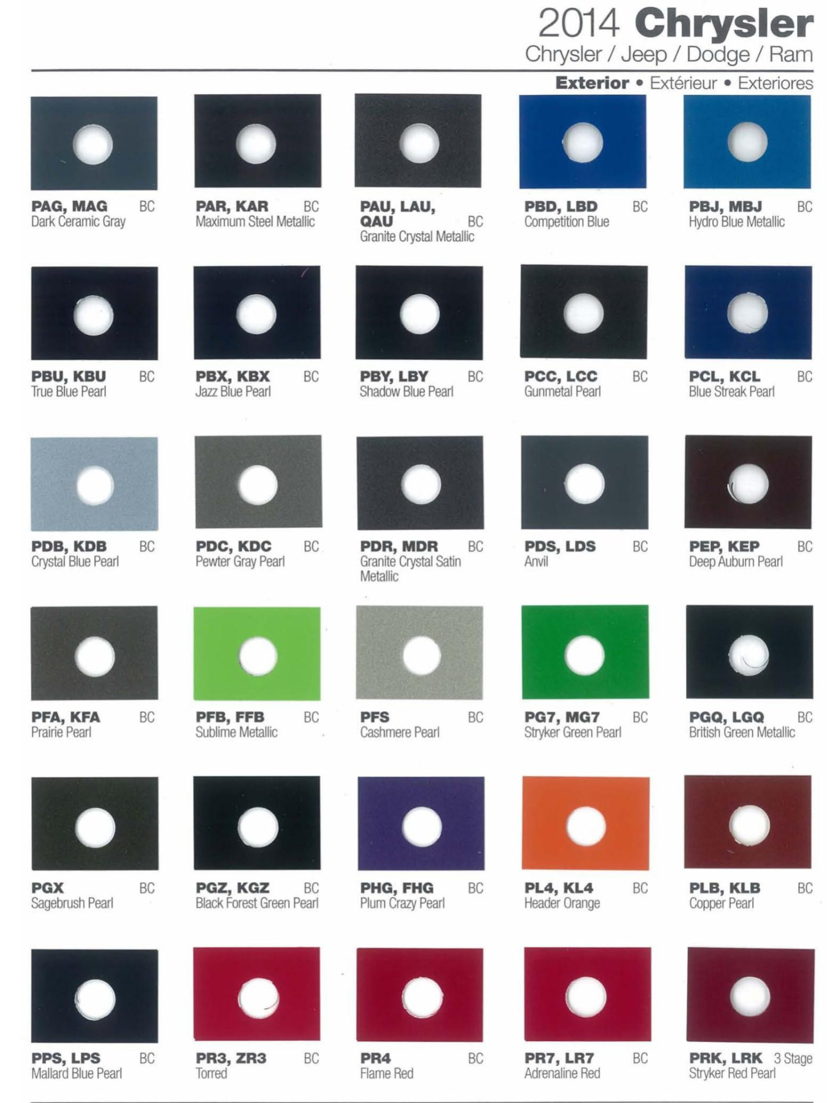 Chrysler Paint (Color) Code Chart For Exterior Vehicles