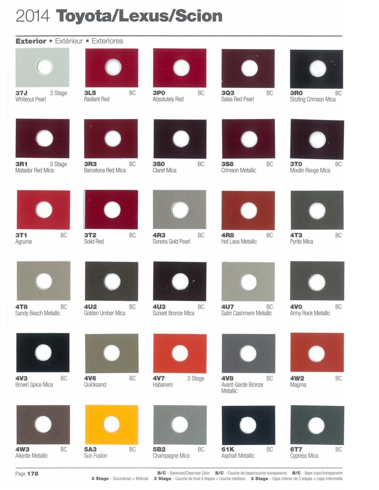 Toyoto / Lexus Paint Code and Color Chart