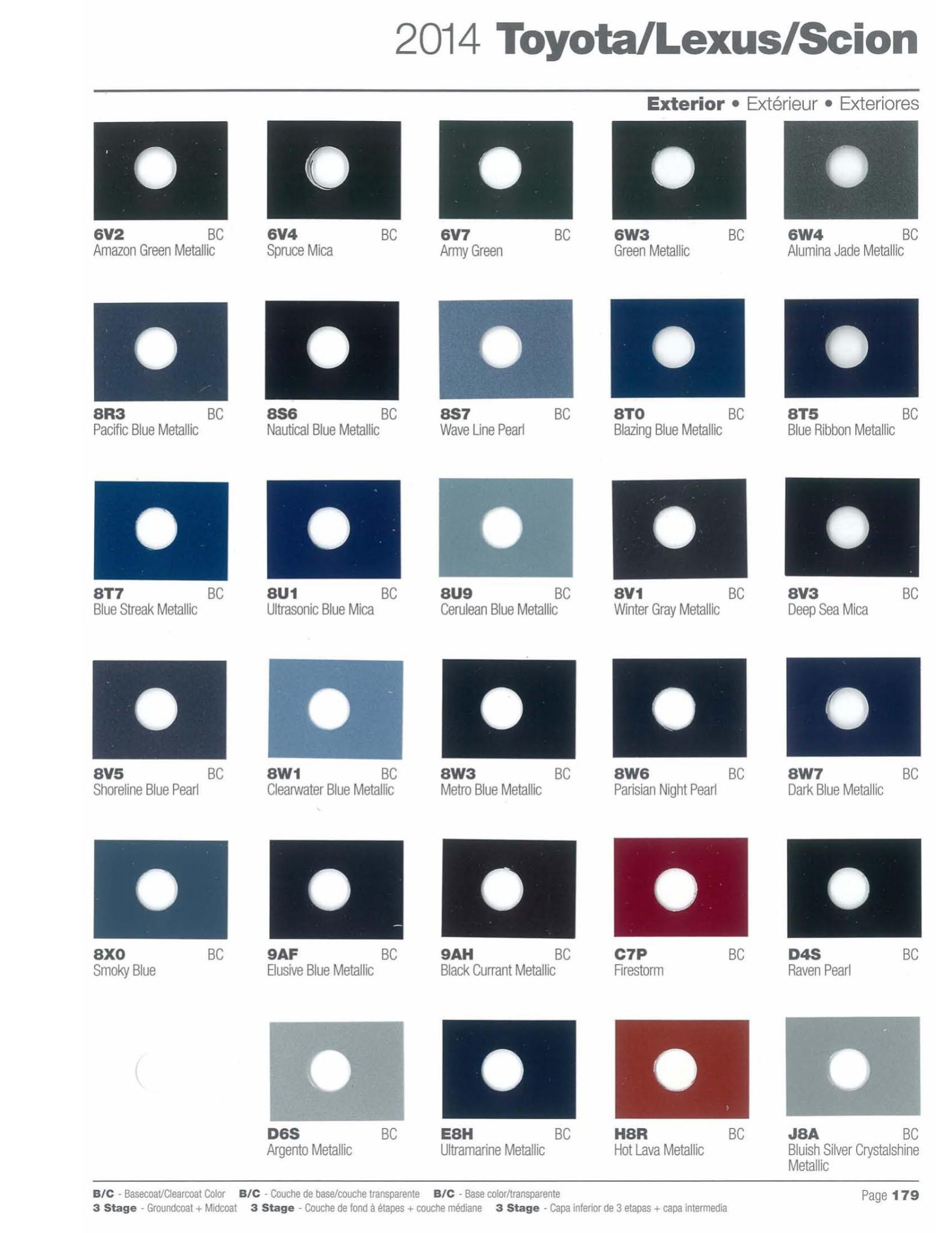 Toyoto / Lexus Paint Code and Color Chart