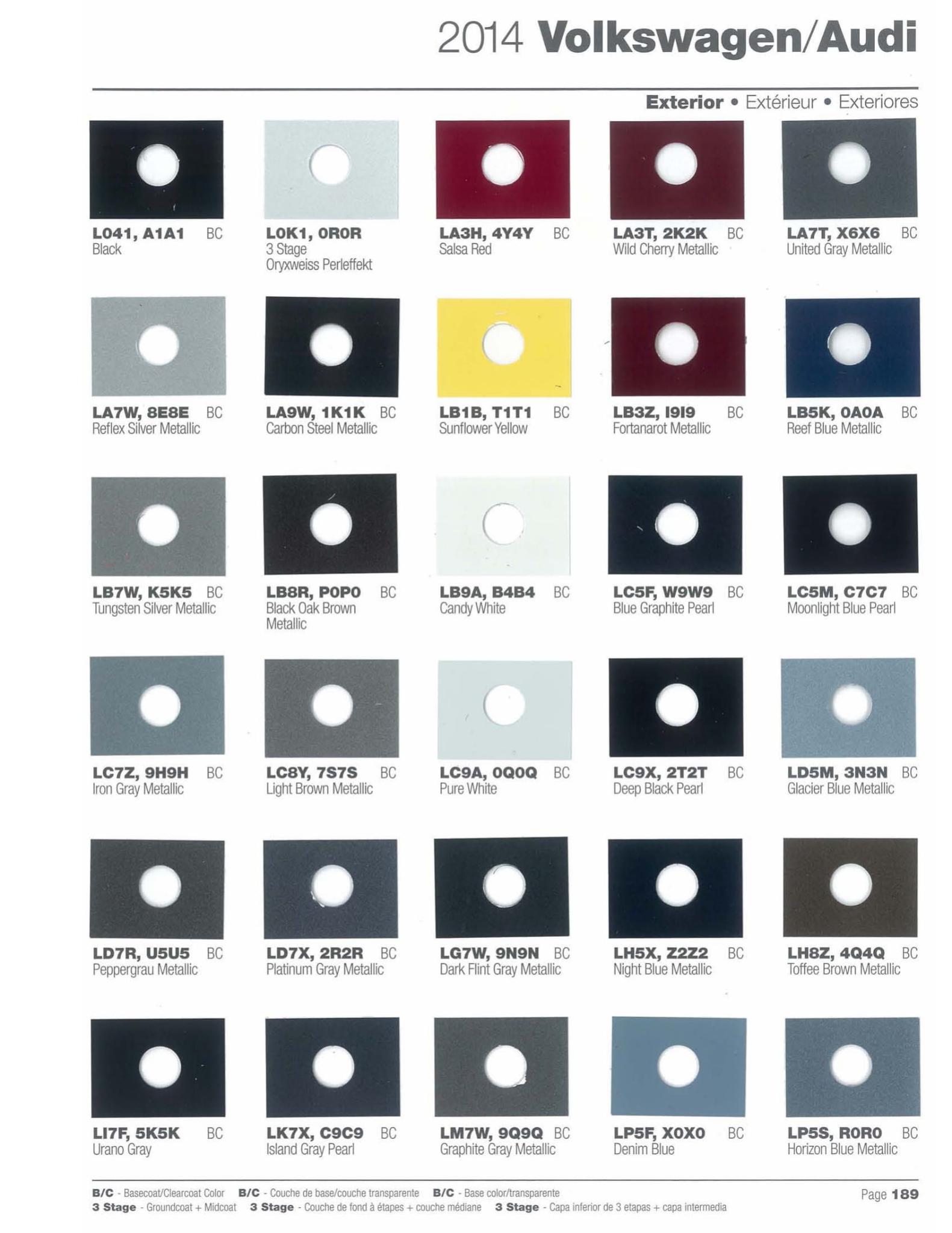 Volkswagen and Audi Paint Code Color Chart