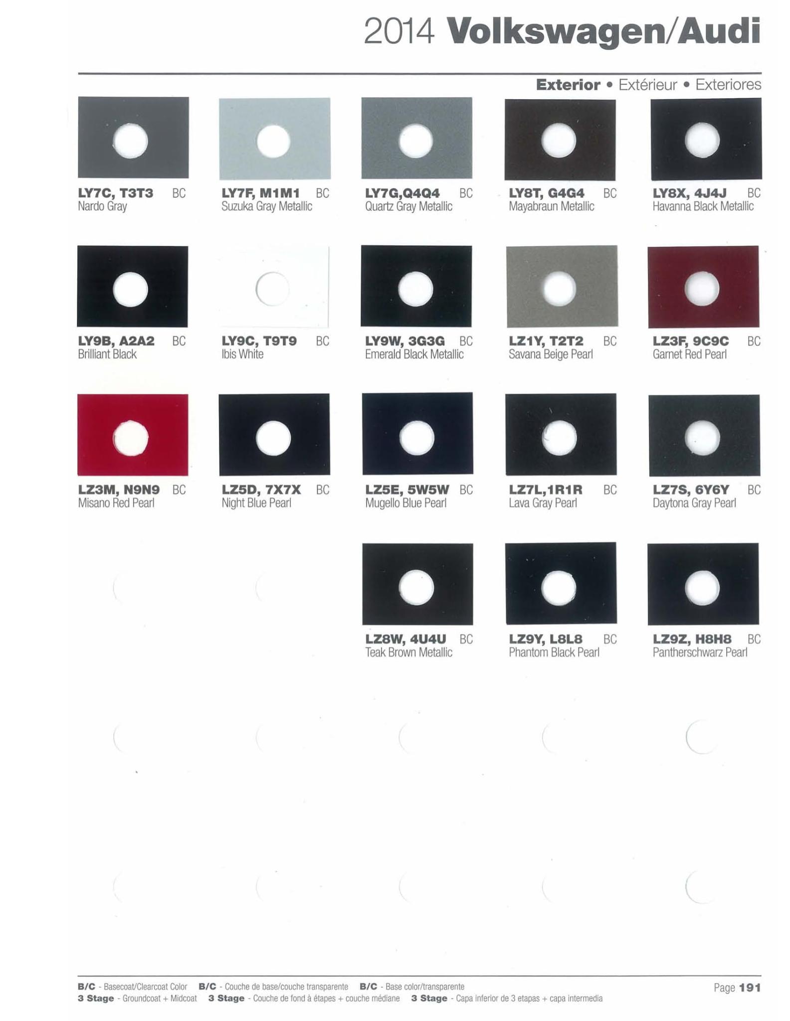 Volkswagen and Audi Paint Code Color Chart