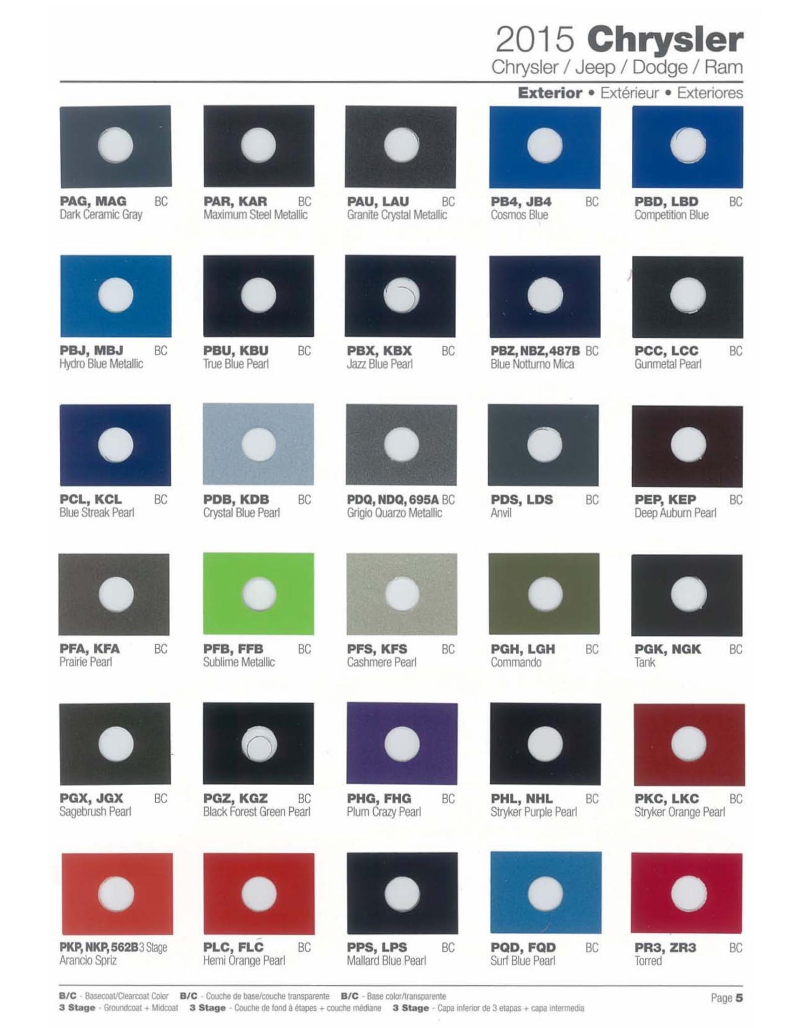 Chrysler Paint (Color) Code Chart For Exterior Vehicles