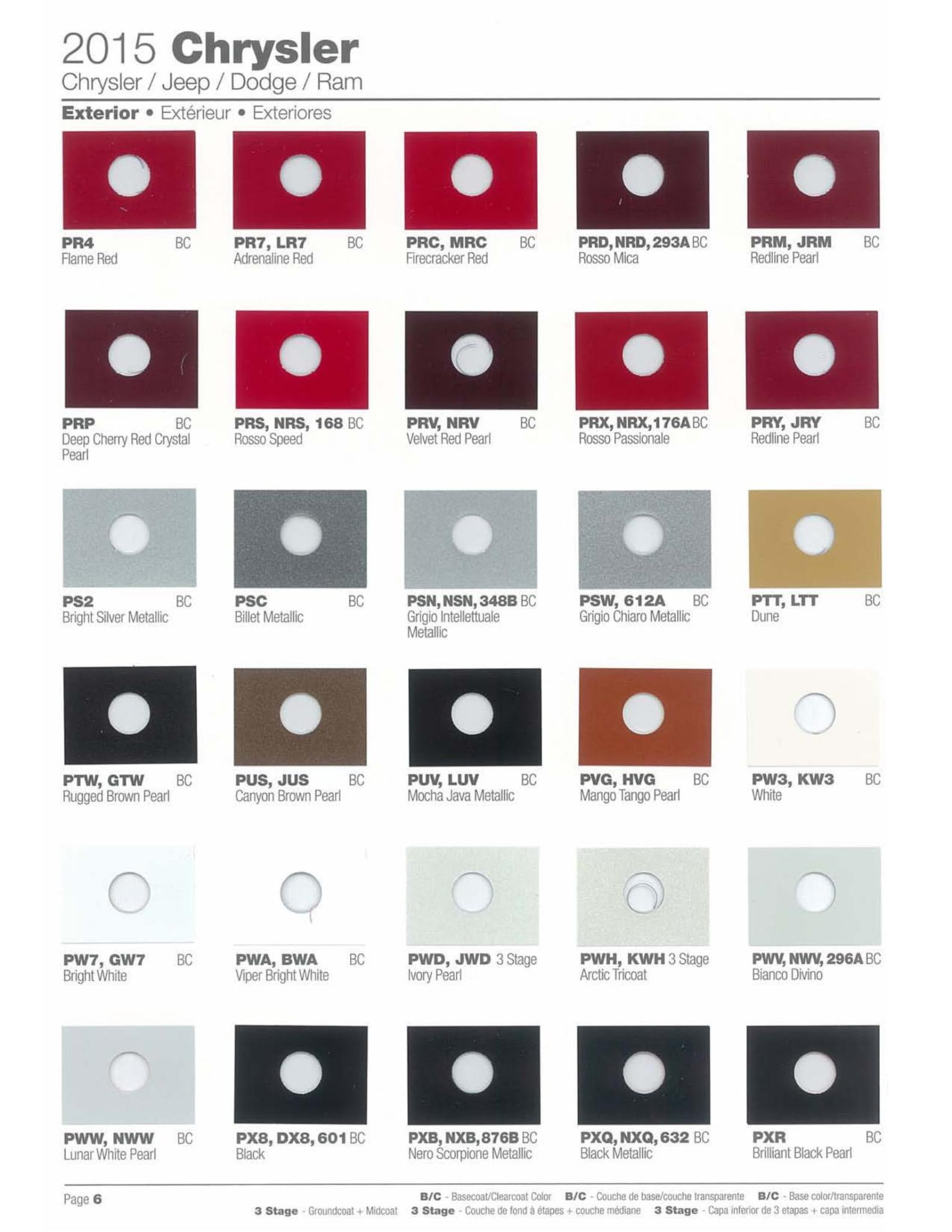 Chrysler Paint (Color) Code Chart For Exterior Vehicles