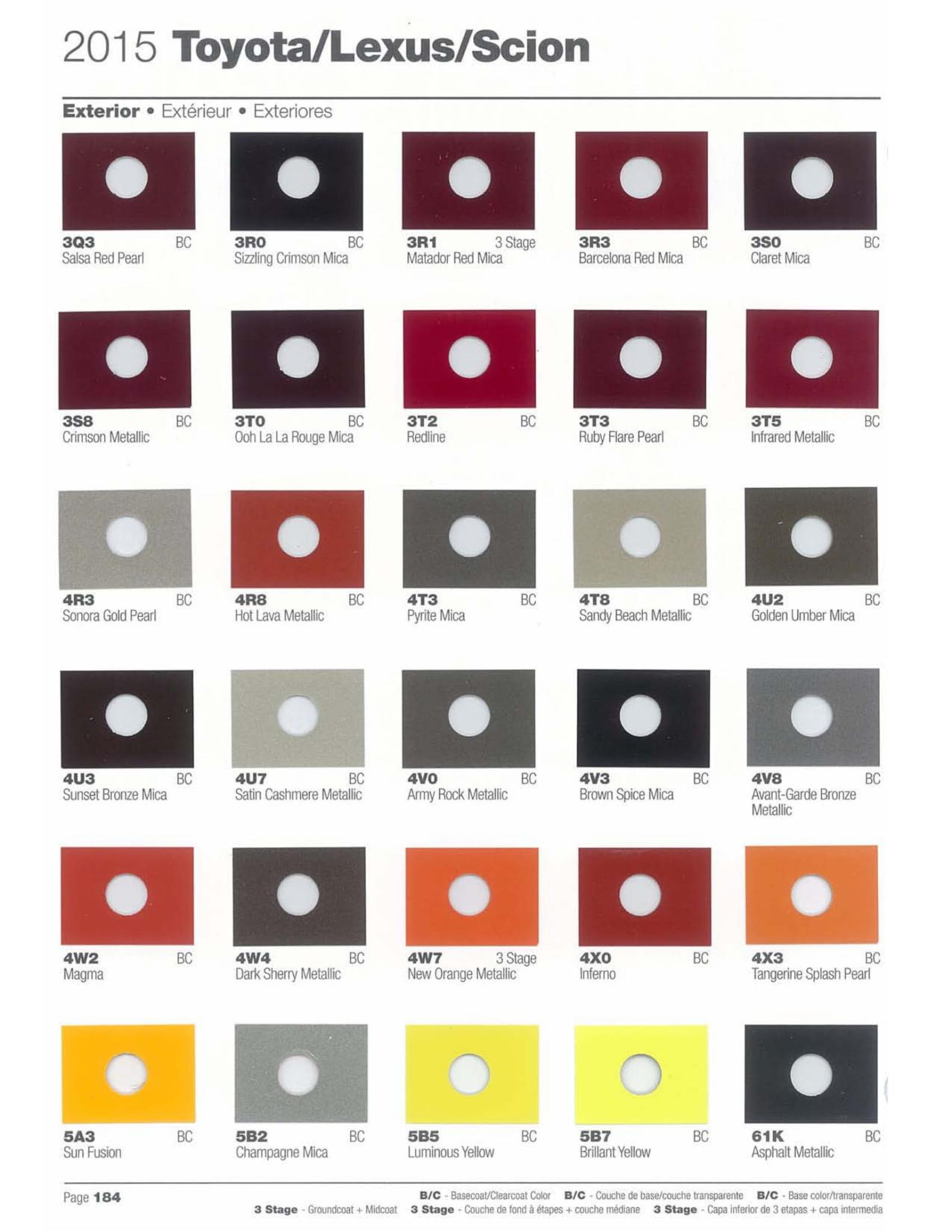 Toyoto / Lexus Paint Code and Color Chart