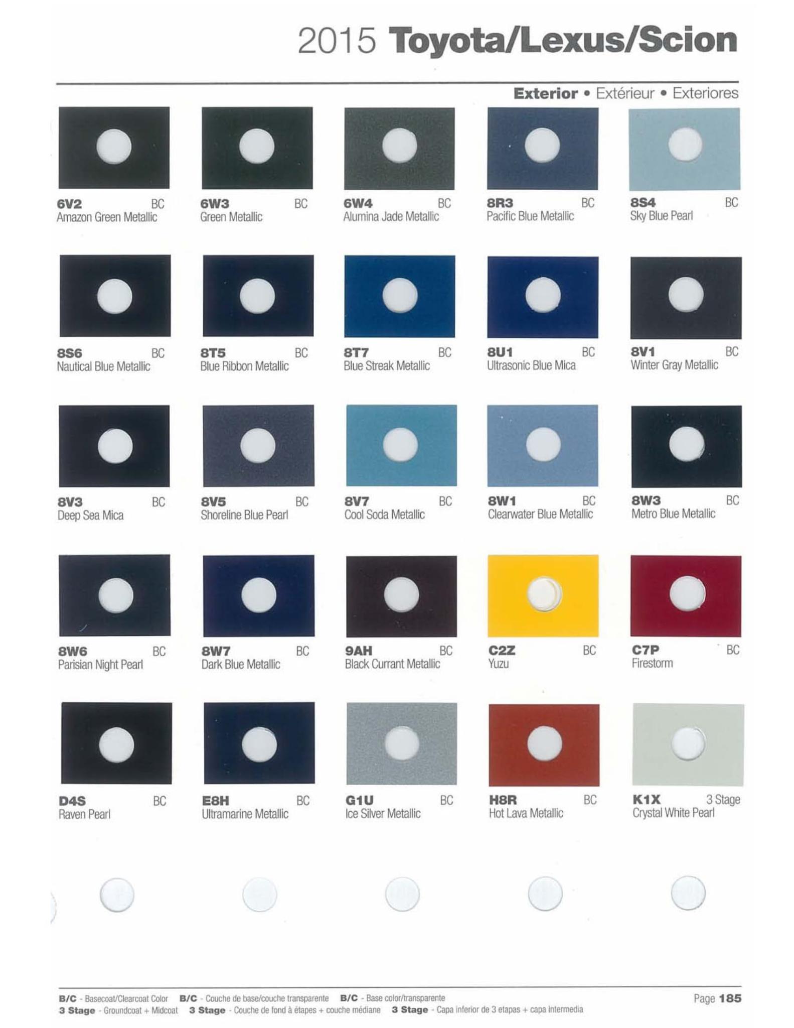 Toyoto / Lexus Paint Code and Color Chart