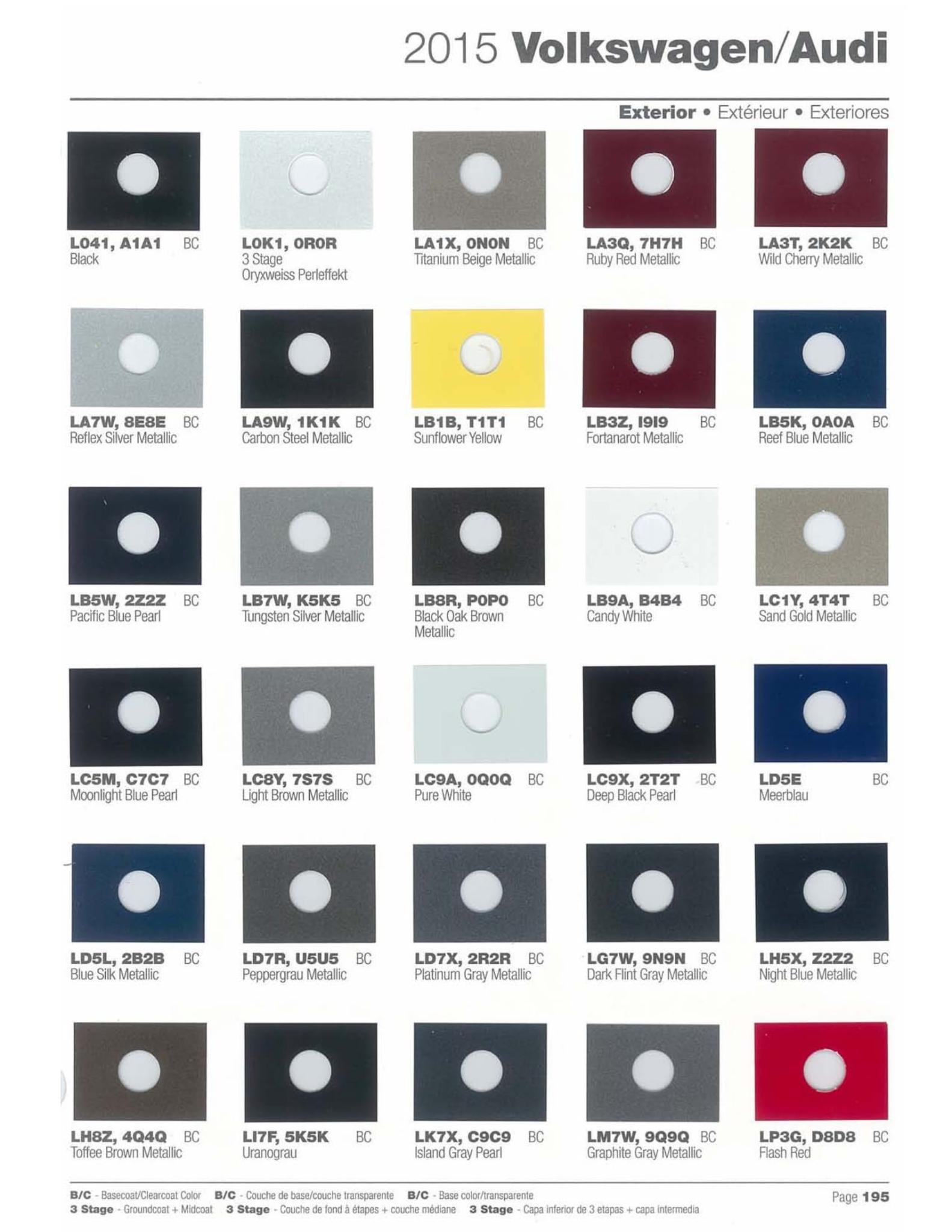 Volkswagen and Audi Paint Code Color Chart