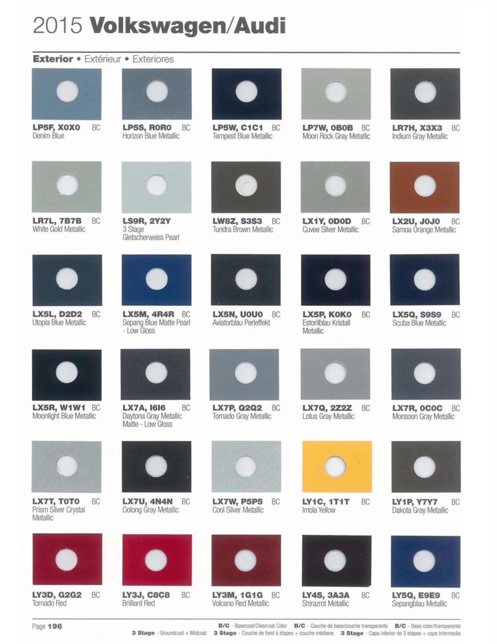 2015 Volkswagen and Audi Paint Code Color Chart