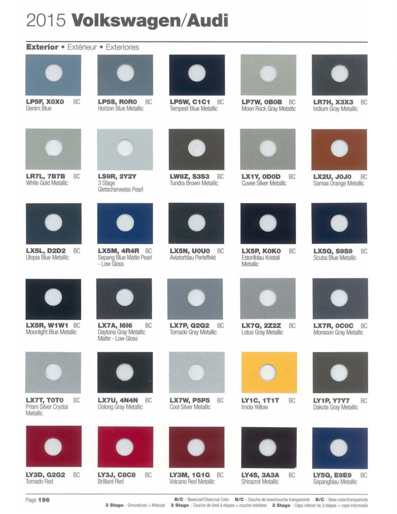 Volkswagen and Audi Paint Code Color Chart