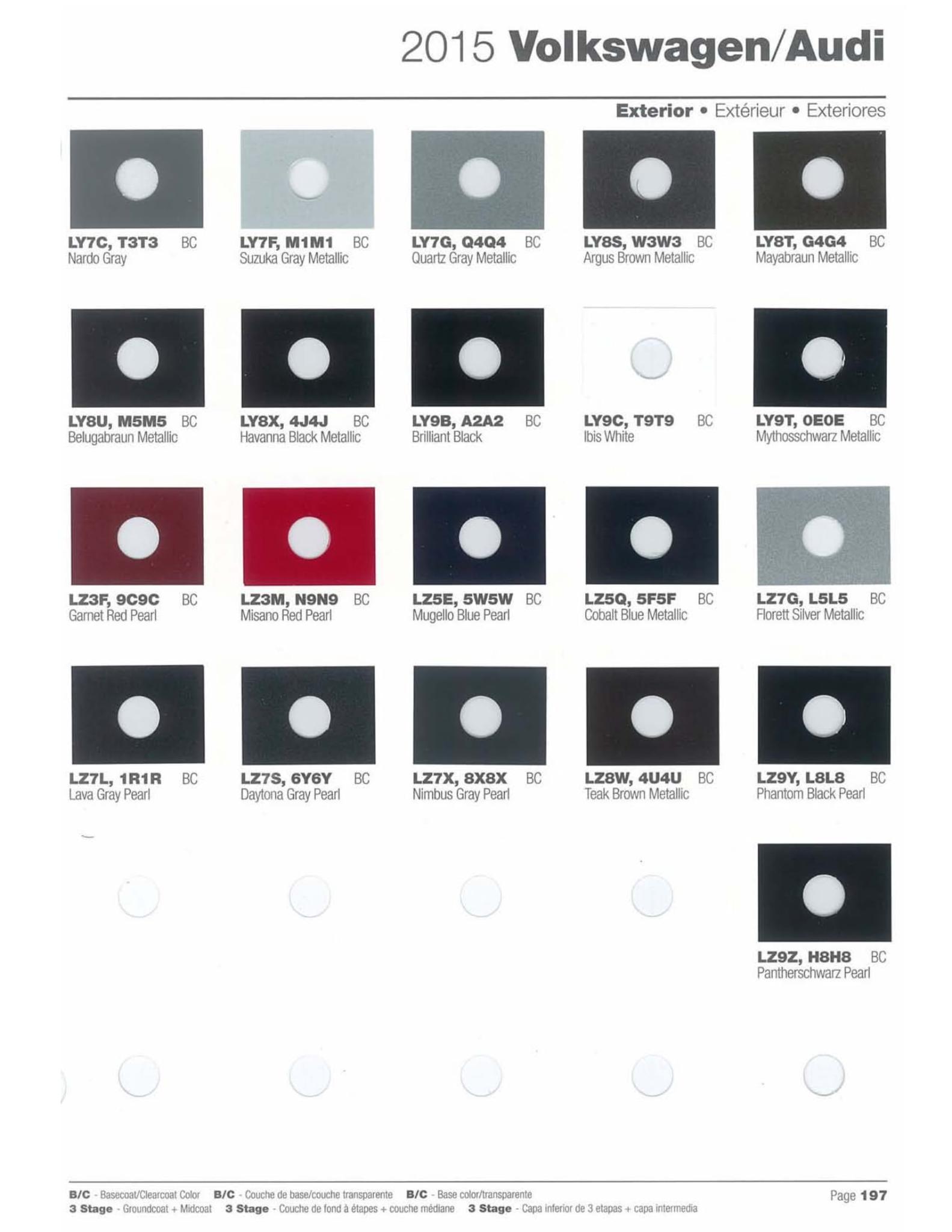 Volkswagen and Audi Paint Code Color Chart