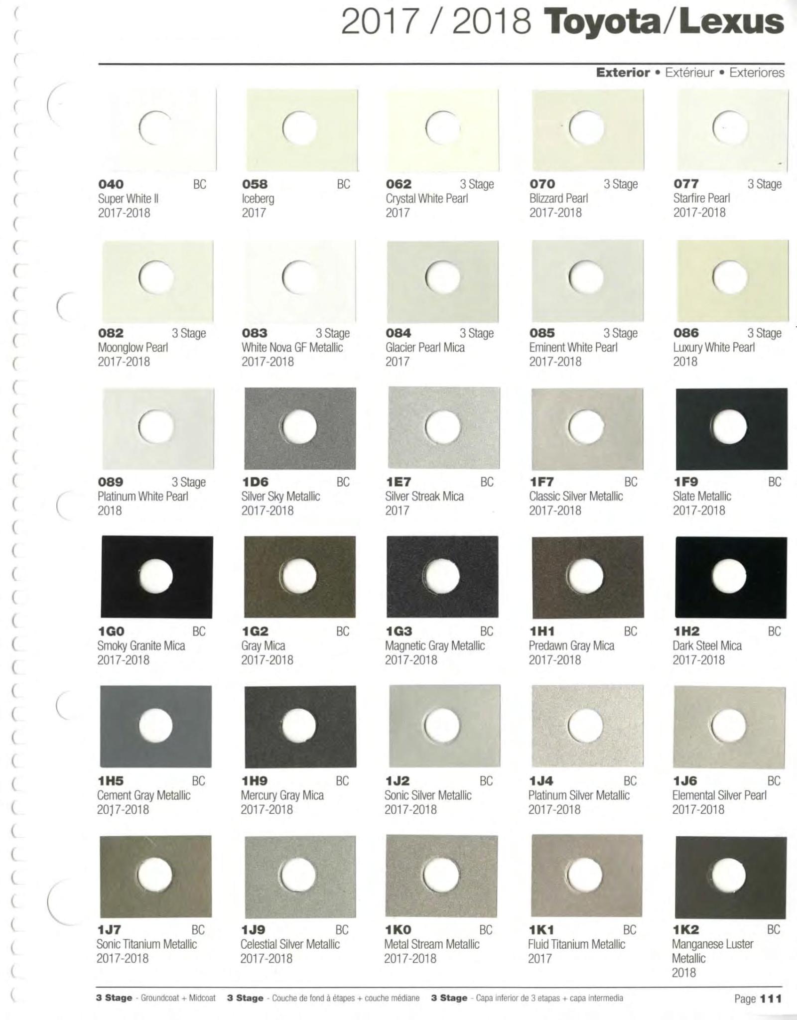 2017-2018 Toyota and Lexus Paint Codes and Color Chart Toyoto / Lexus Paint Code and Color Chart