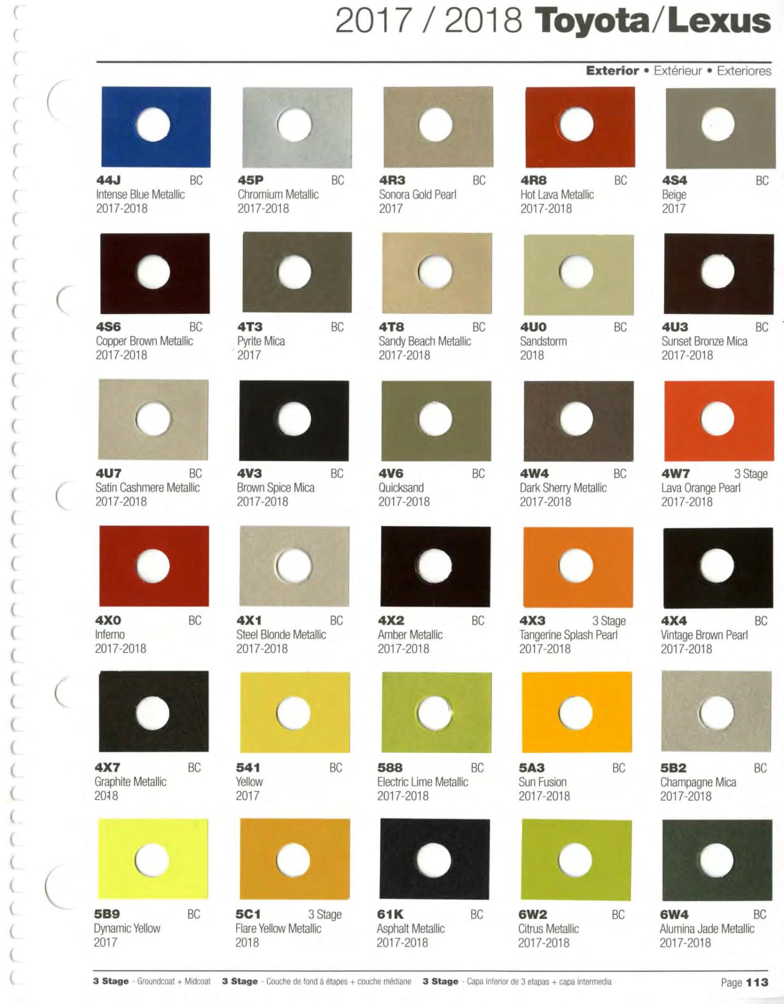2017-2018 Toyota and Lexus Paint Codes and Color Chart Toyoto / Lexus Paint Code and Color Chart