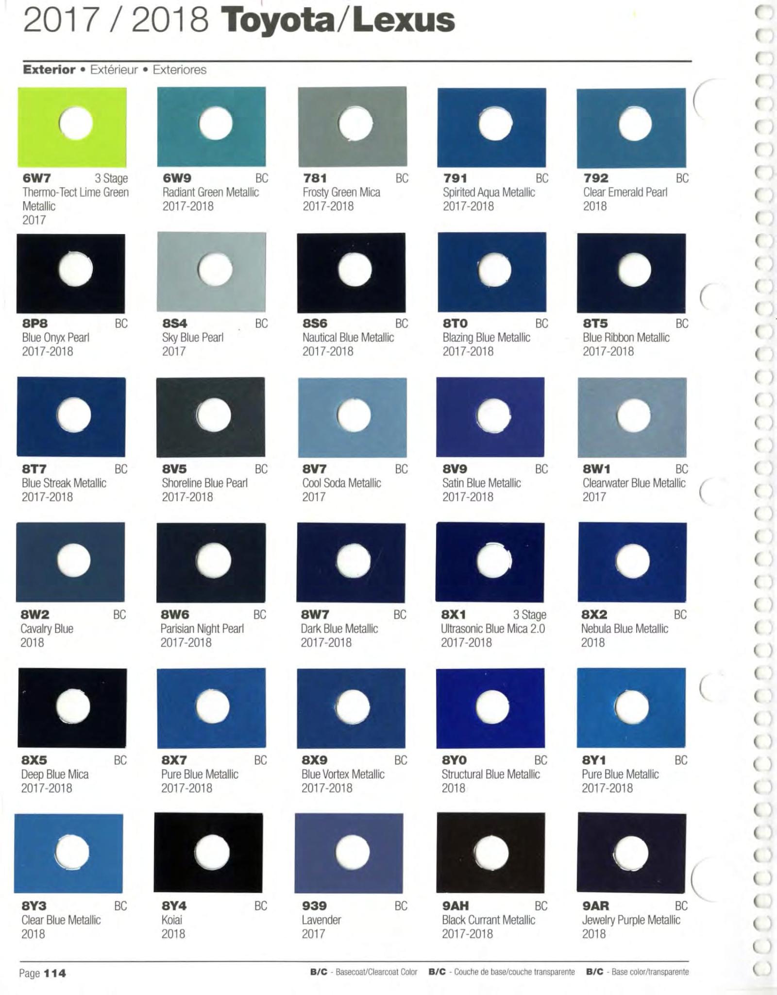2017-2018 Toyota and Lexus Paint Codes and Color Chart Toyoto / Lexus Paint Code and Color Chart