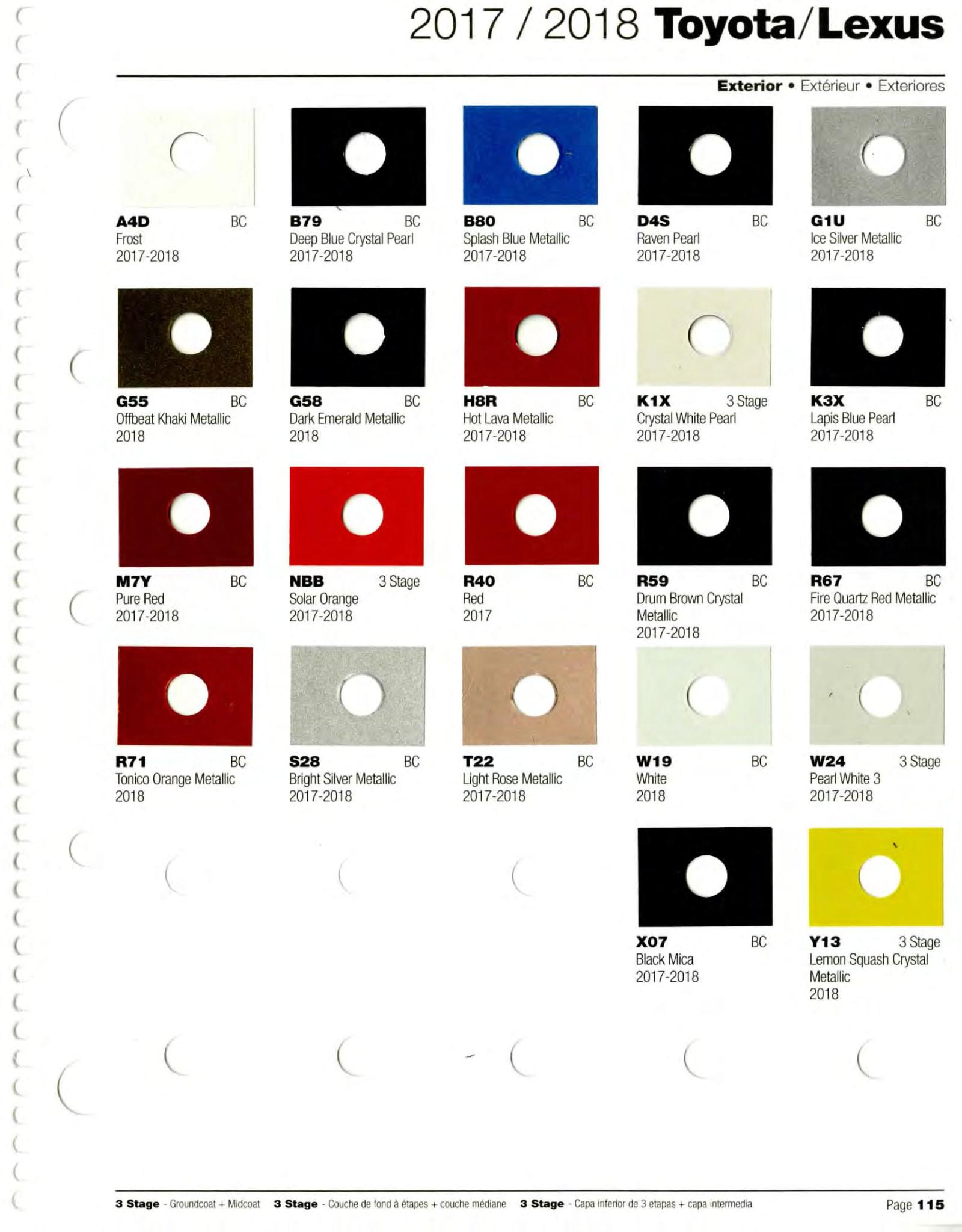 Toyoto / Lexus Paint Code and Color Chart