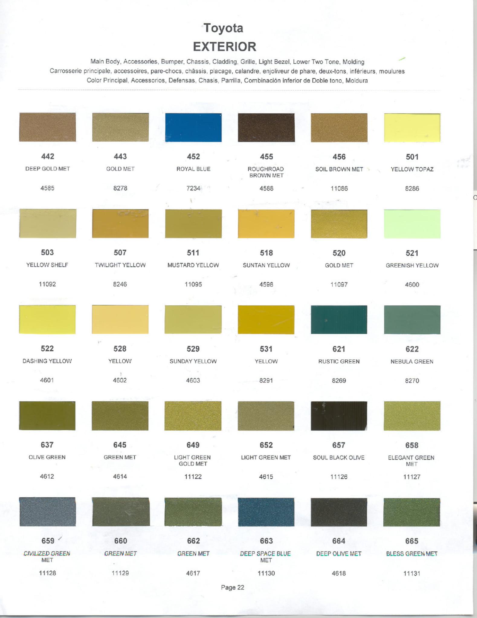 1974 Toyota Toyota Paint Codes, Toyota Color Chart