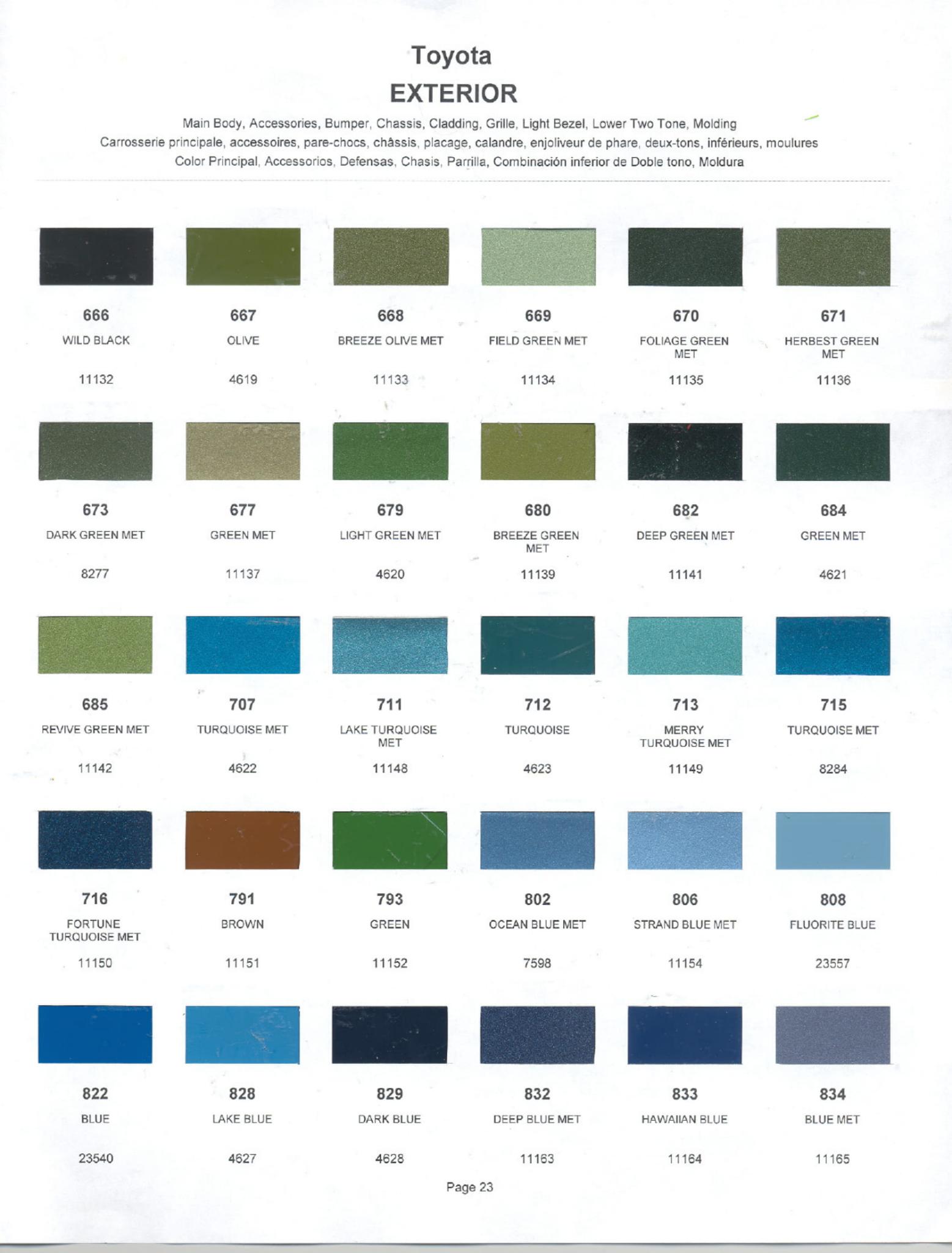 1974 Toyota Toyota Paint Codes, Toyota Color Chart