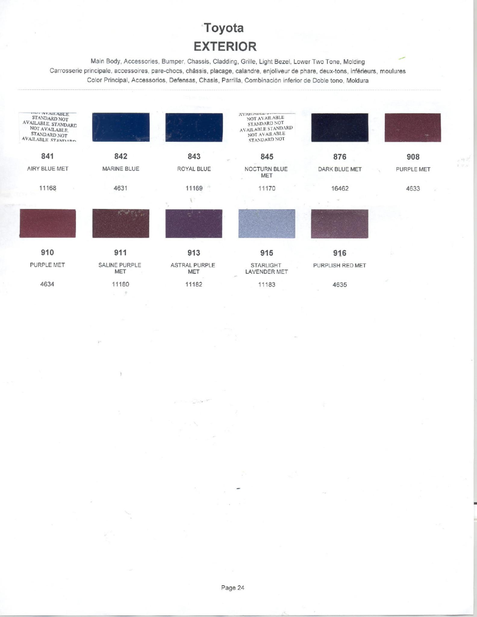 Toyota Paint Codes, Toyota Color Chart