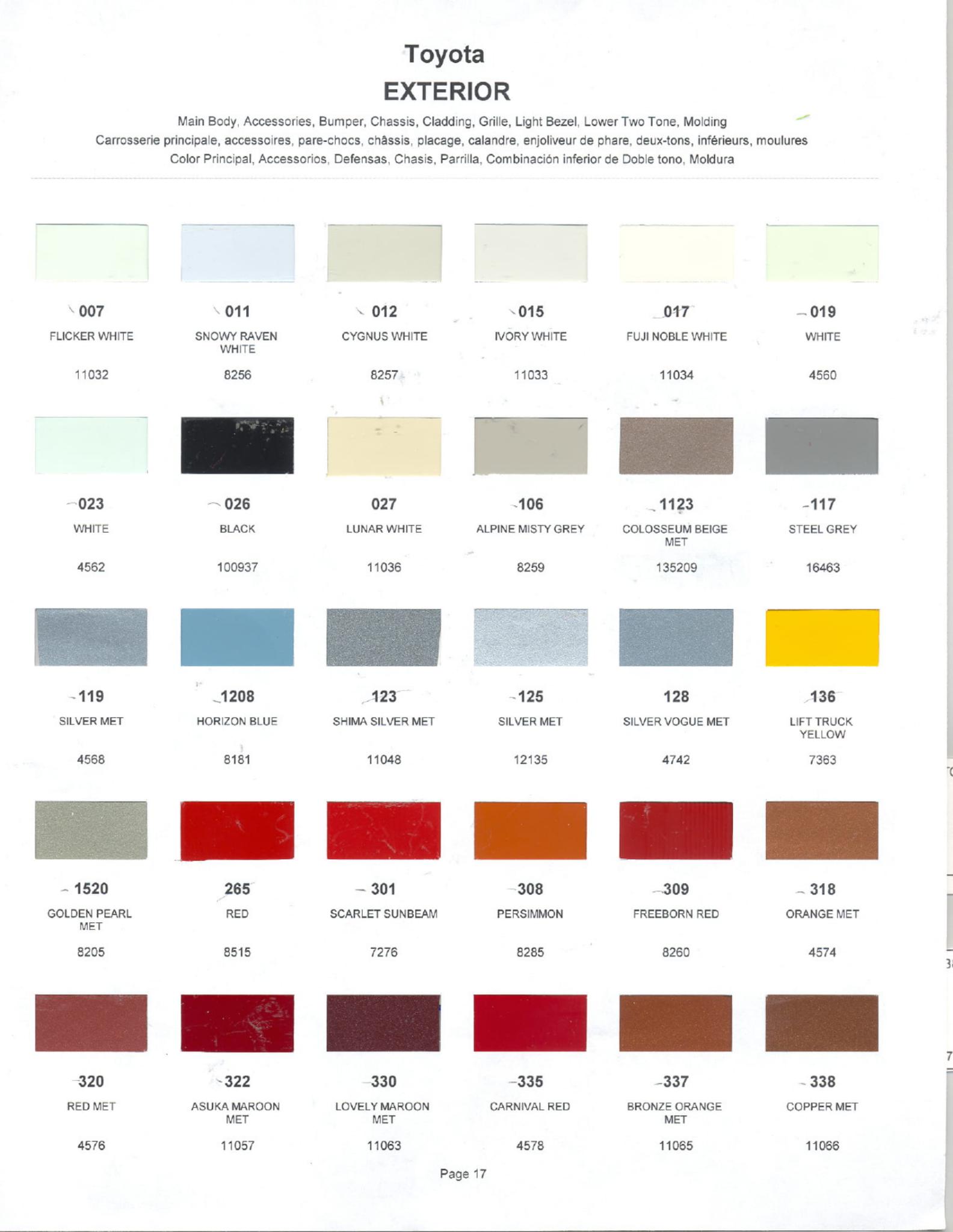 Toyota Paint Codes, Toyota Color Chart