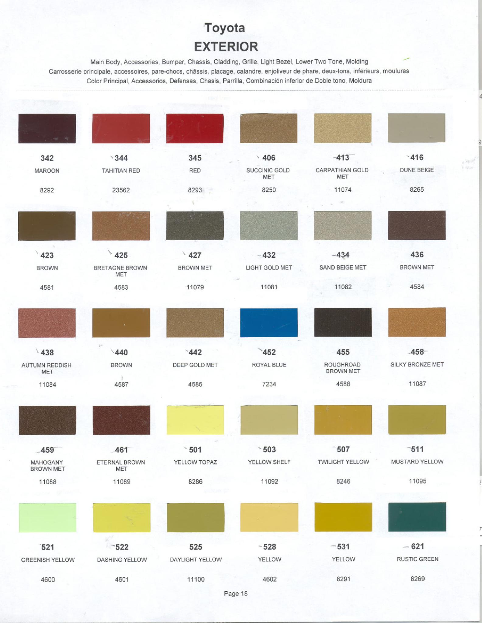 1975 Toyota Toyota Paint Codes, Toyota Color Chart