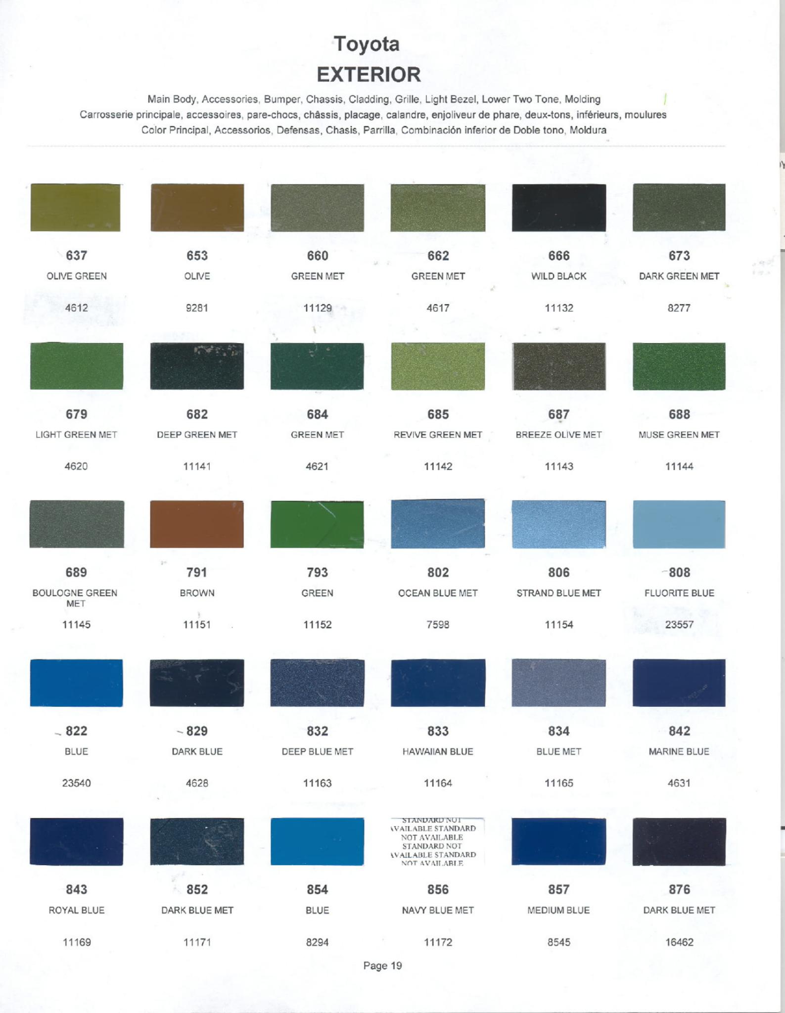 Toyota Paint Codes, Toyota Color Chart