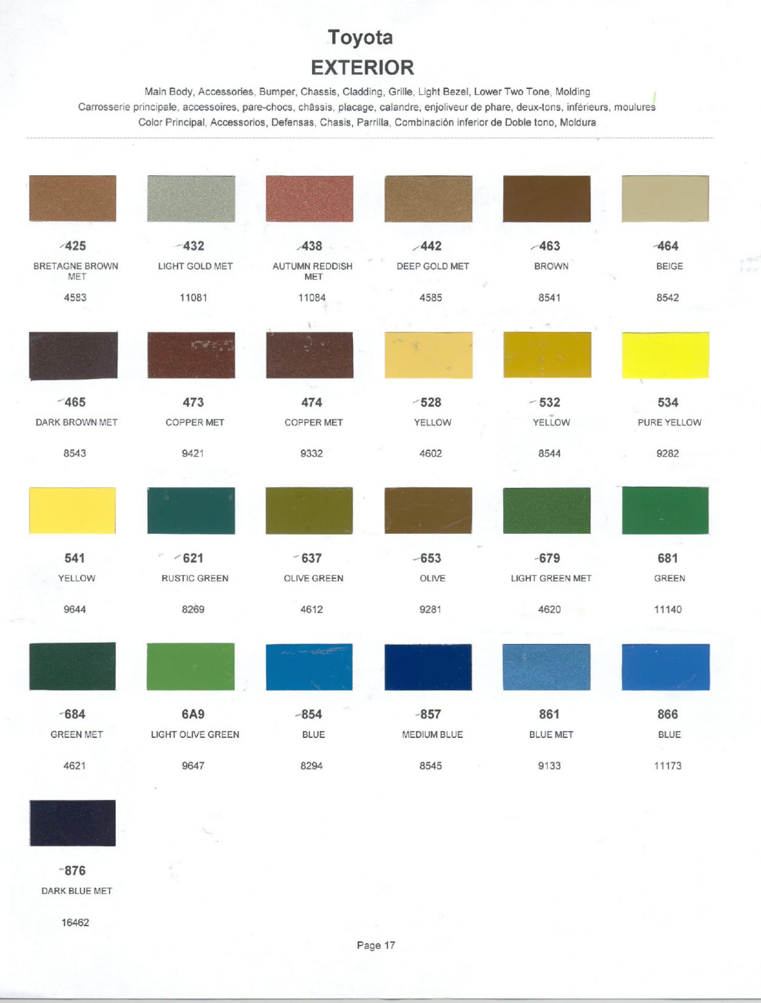 Toyota Paint Codes, Toyota Color Chart