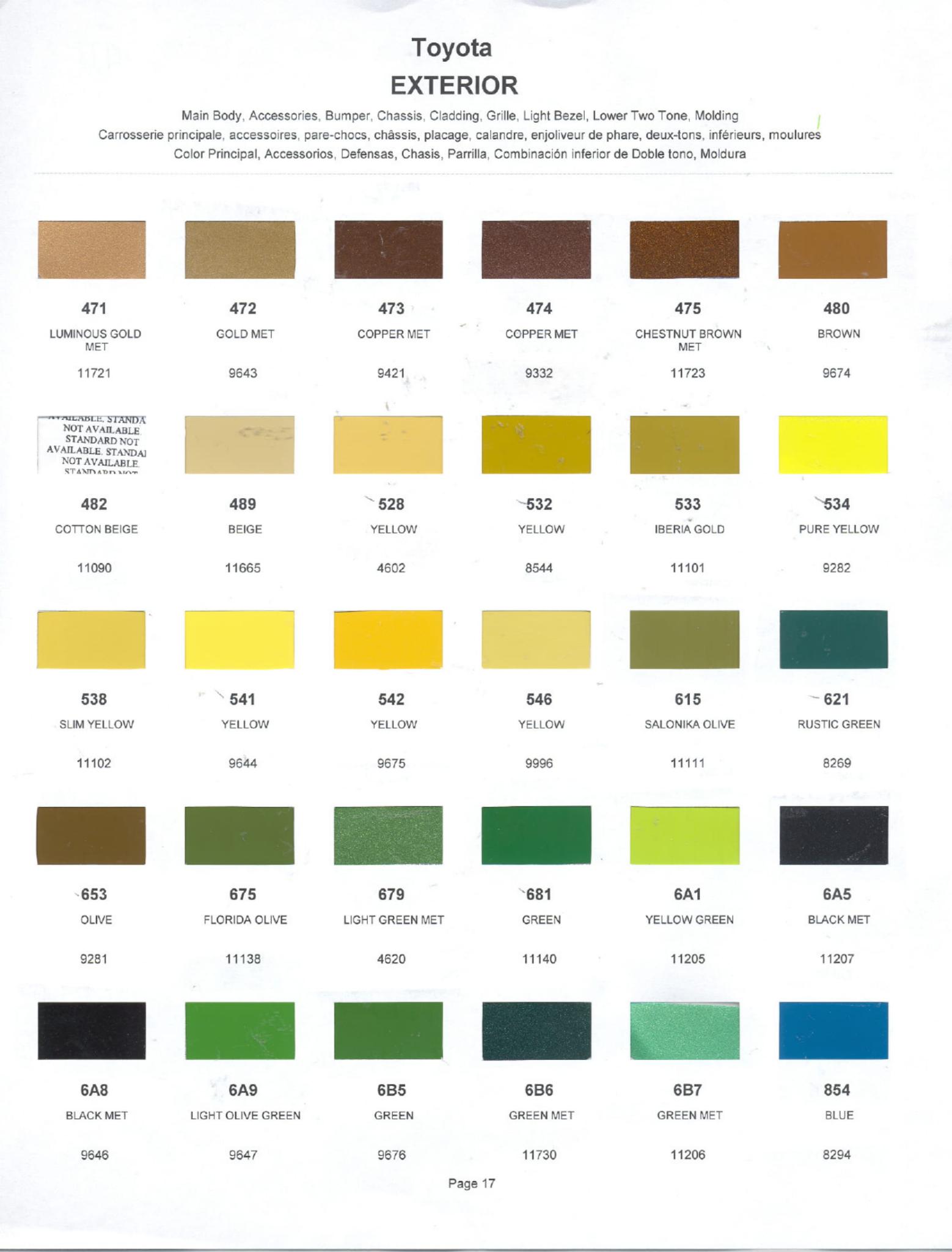 1978 Toyota Toyota Paint Codes, Toyota Color Chart