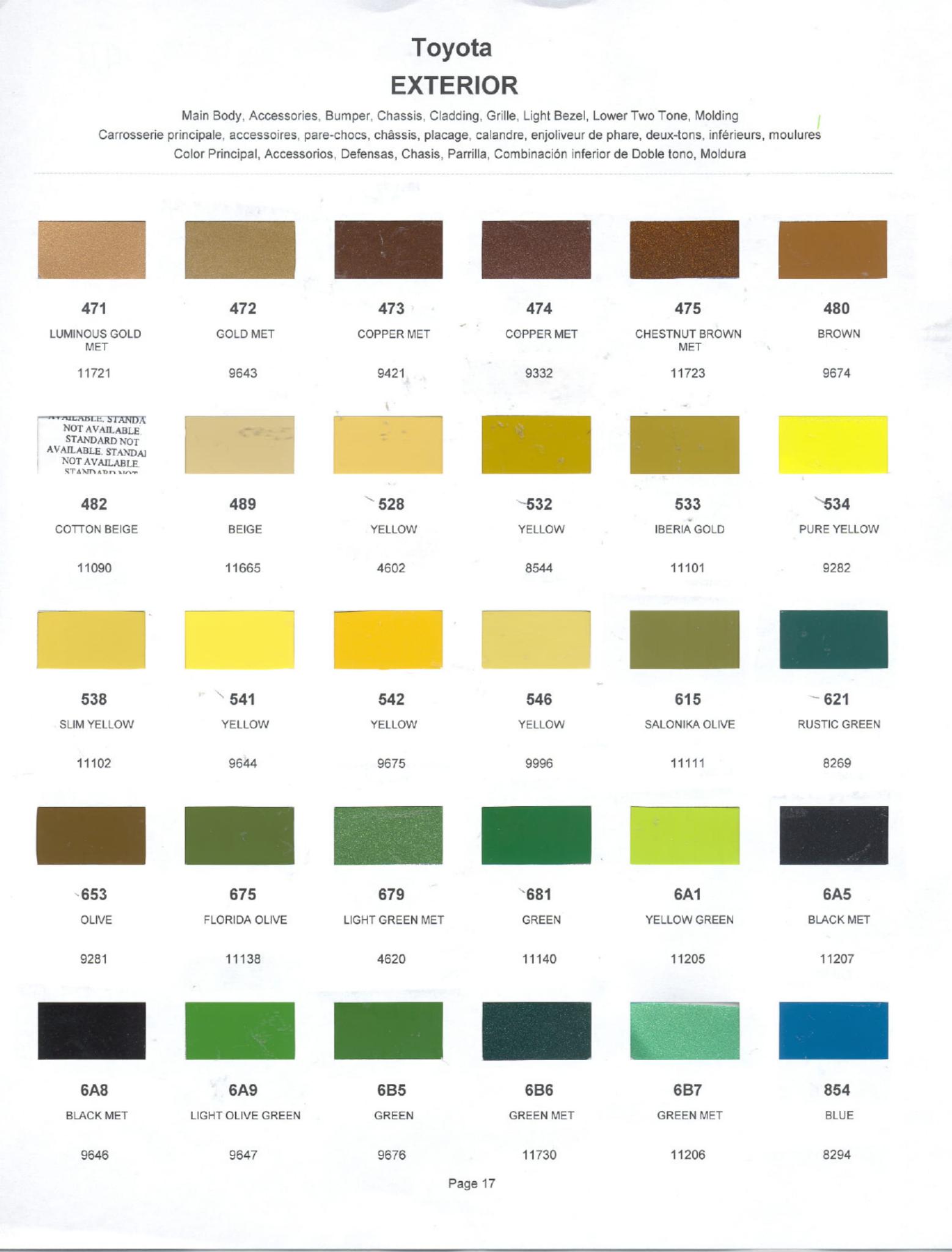 Toyota Paint Codes, Toyota Color Chart