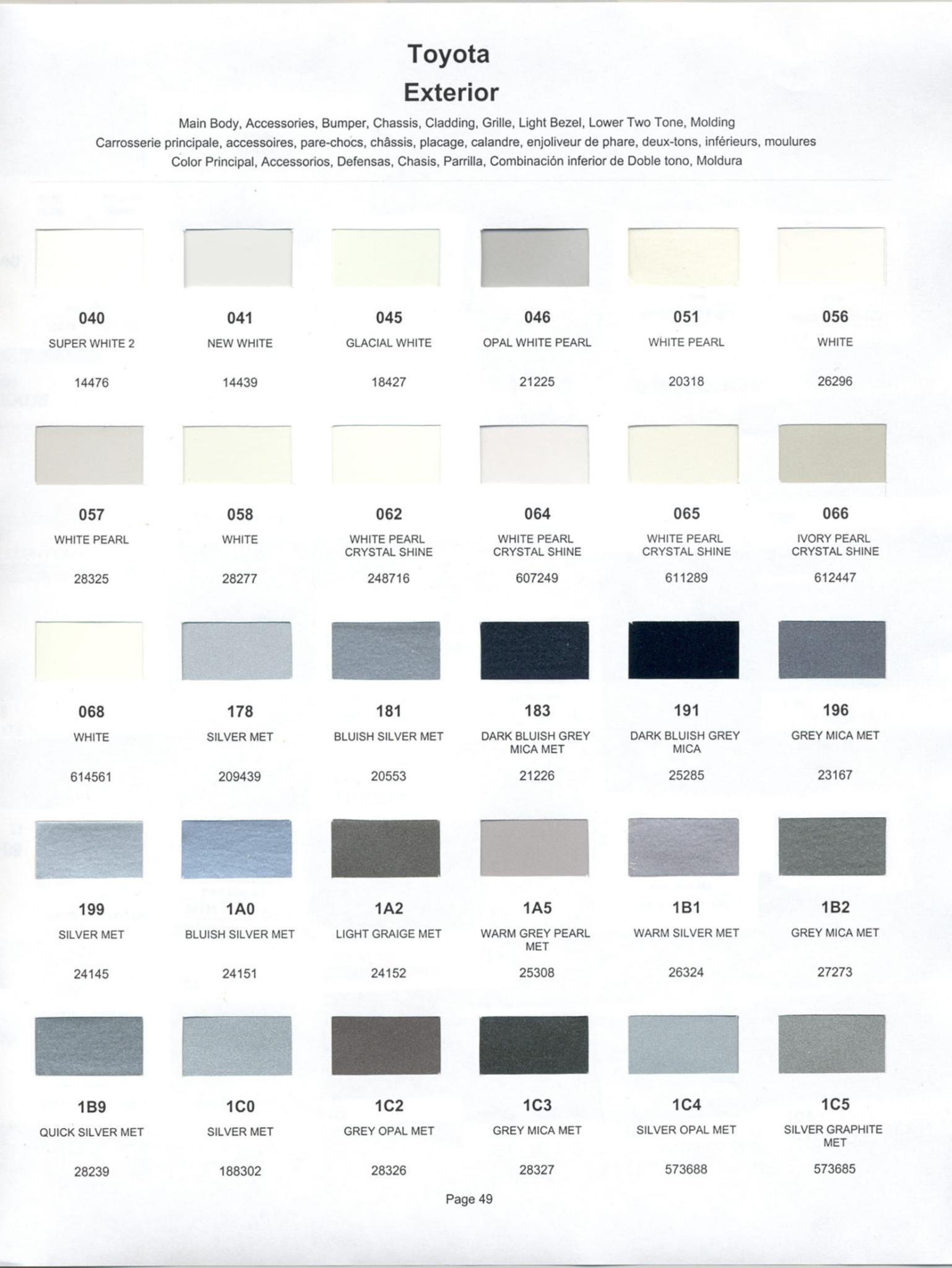 2000 Toyota, Lexus Paint Codes & Color Chart Toyoto / Lexus Paint Code and Color Chart