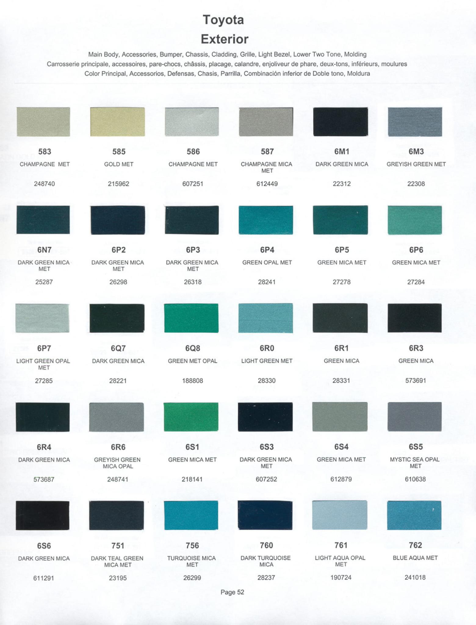 Toyoto / Lexus Paint Code and Color Chart