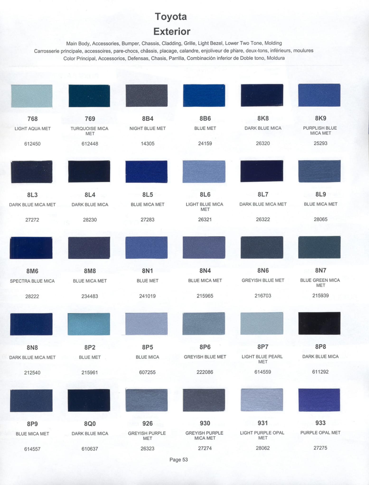 Toyoto / Lexus Paint Code and Color Chart