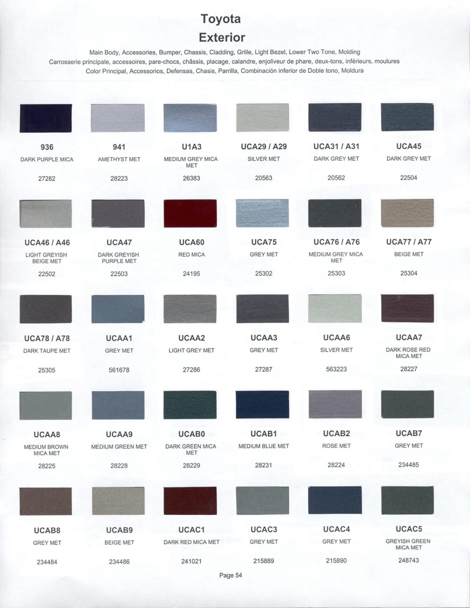 2000 Toyota, Lexus Paint Codes & Color Chart Toyoto / Lexus Paint Code and Color Chart