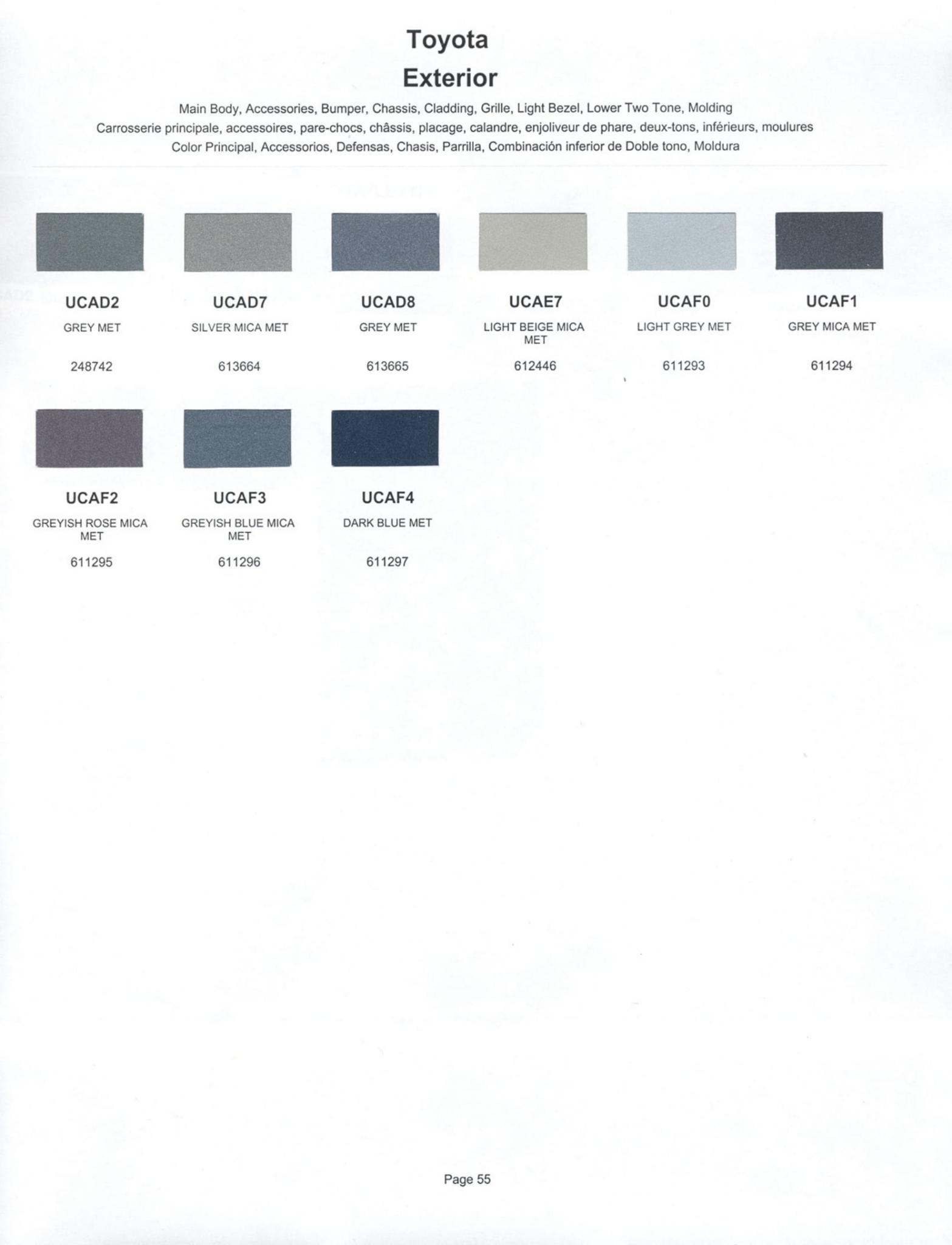 Toyoto / Lexus Paint Code and Color Chart