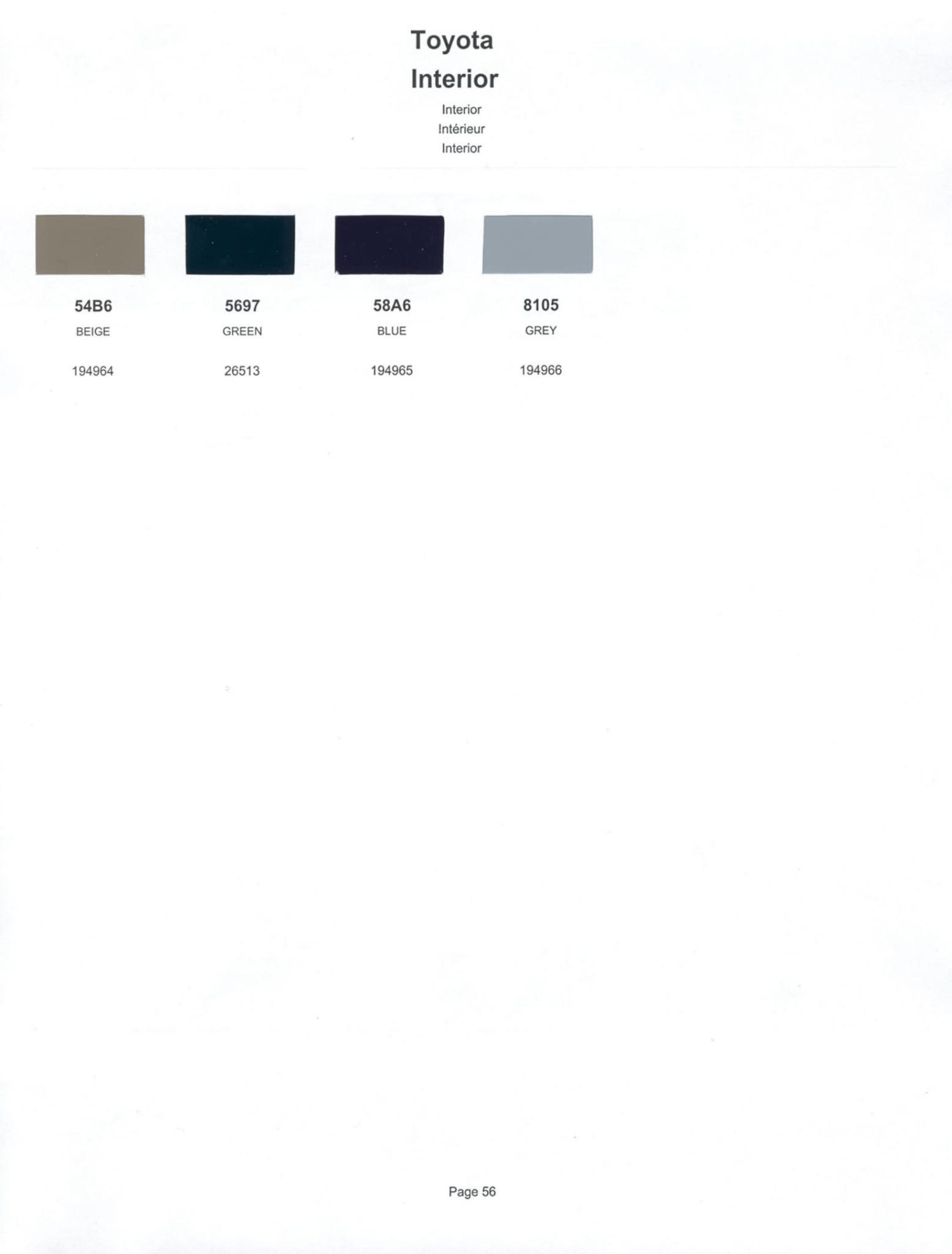 2000 Toyota, Lexus Paint Codes & Color Chart Toyoto / Lexus Paint Code and Color Chart
