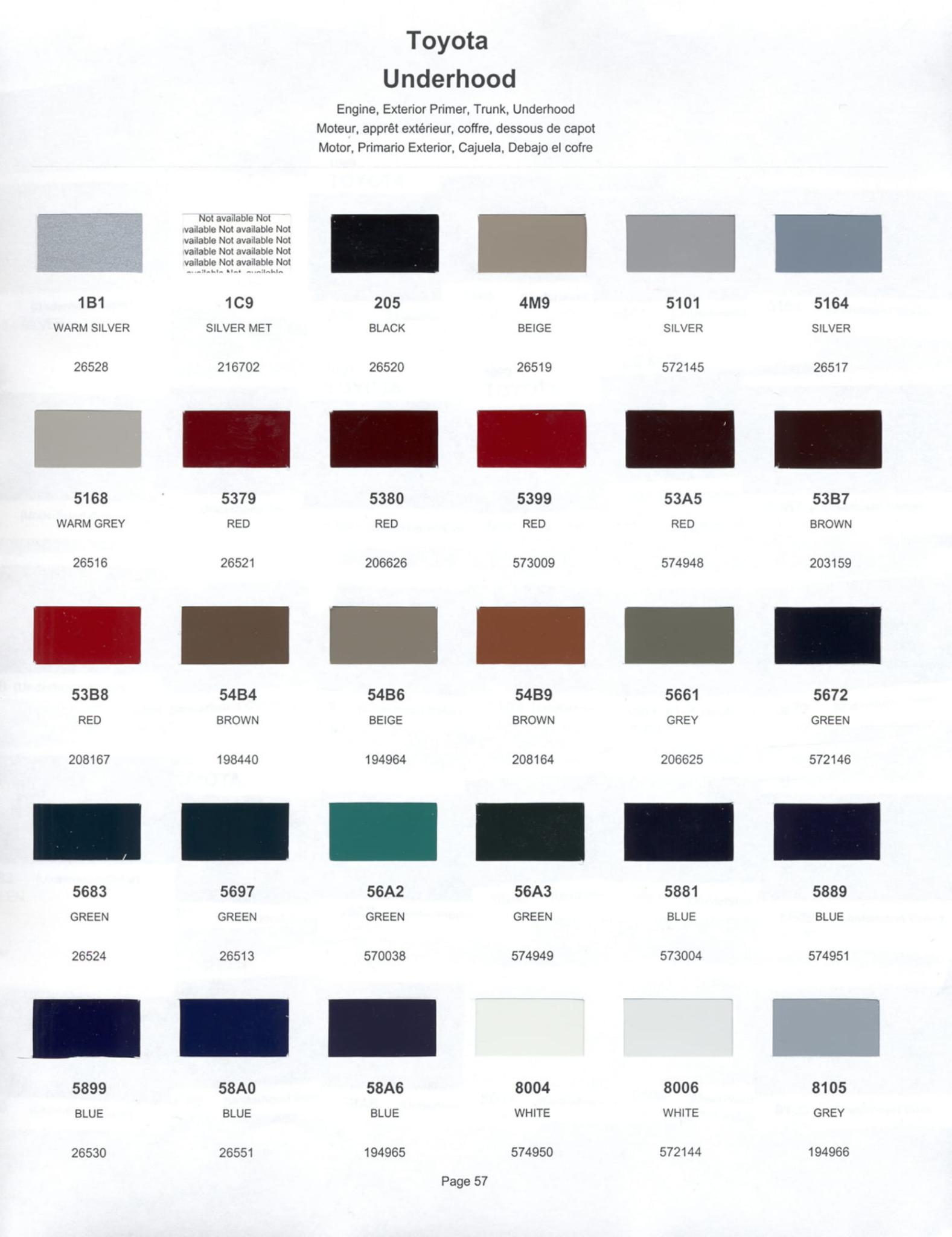 Toyoto / Lexus Paint Code and Color Chart