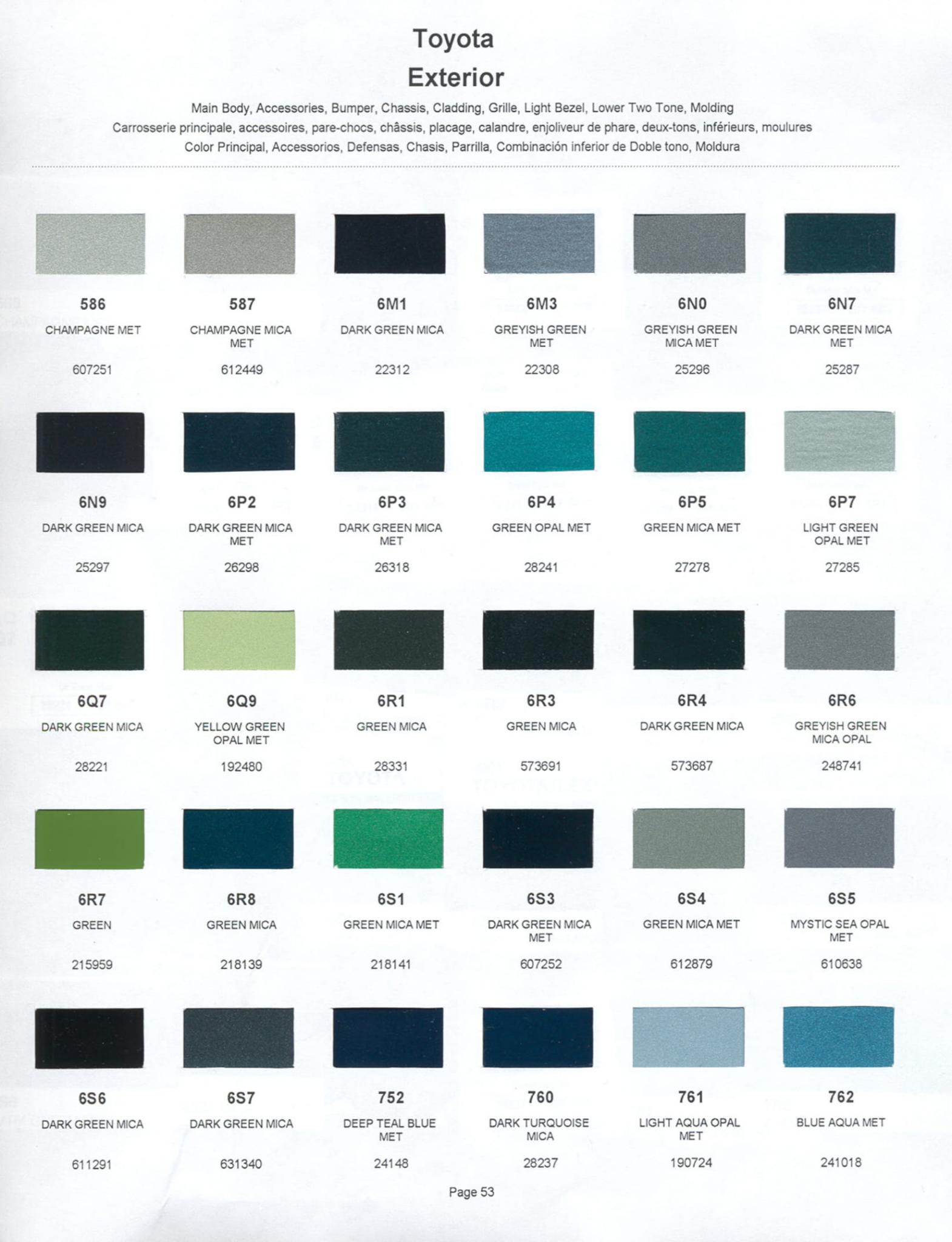 2001 Toyota, Lexus Paint Codes & Color Chart Toyoto / Lexus Paint Code and Color Chart