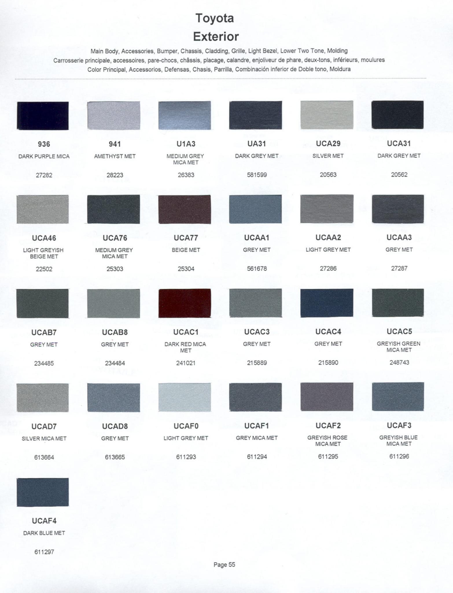 Toyoto / Lexus Paint Code and Color Chart