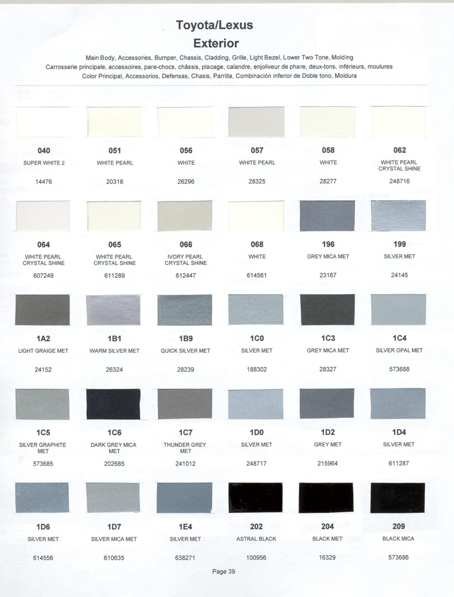 2002 Toyota, Lexus Paint Codes & Color Chart
