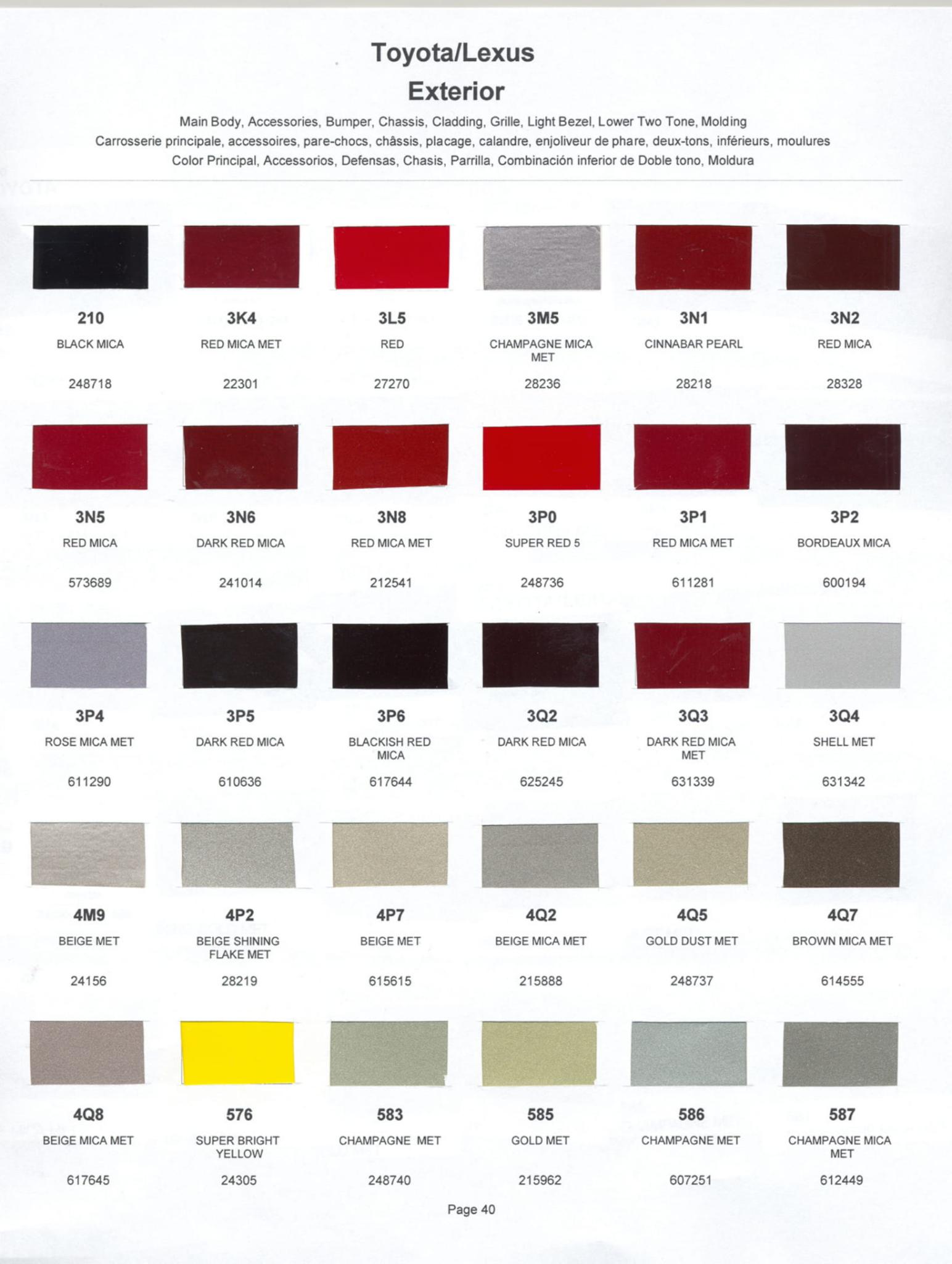 2002 Toyota, Lexus Paint Codes & Color Chart Toyoto / Lexus Paint Code and Color Chart