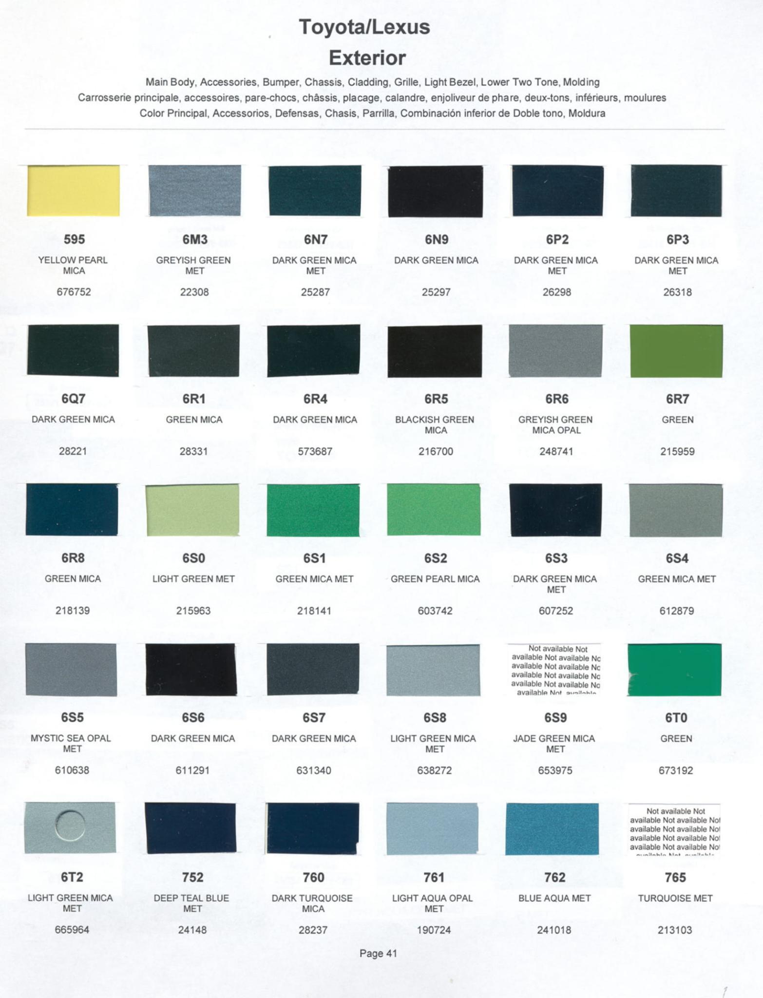 Toyoto / Lexus Paint Code and Color Chart