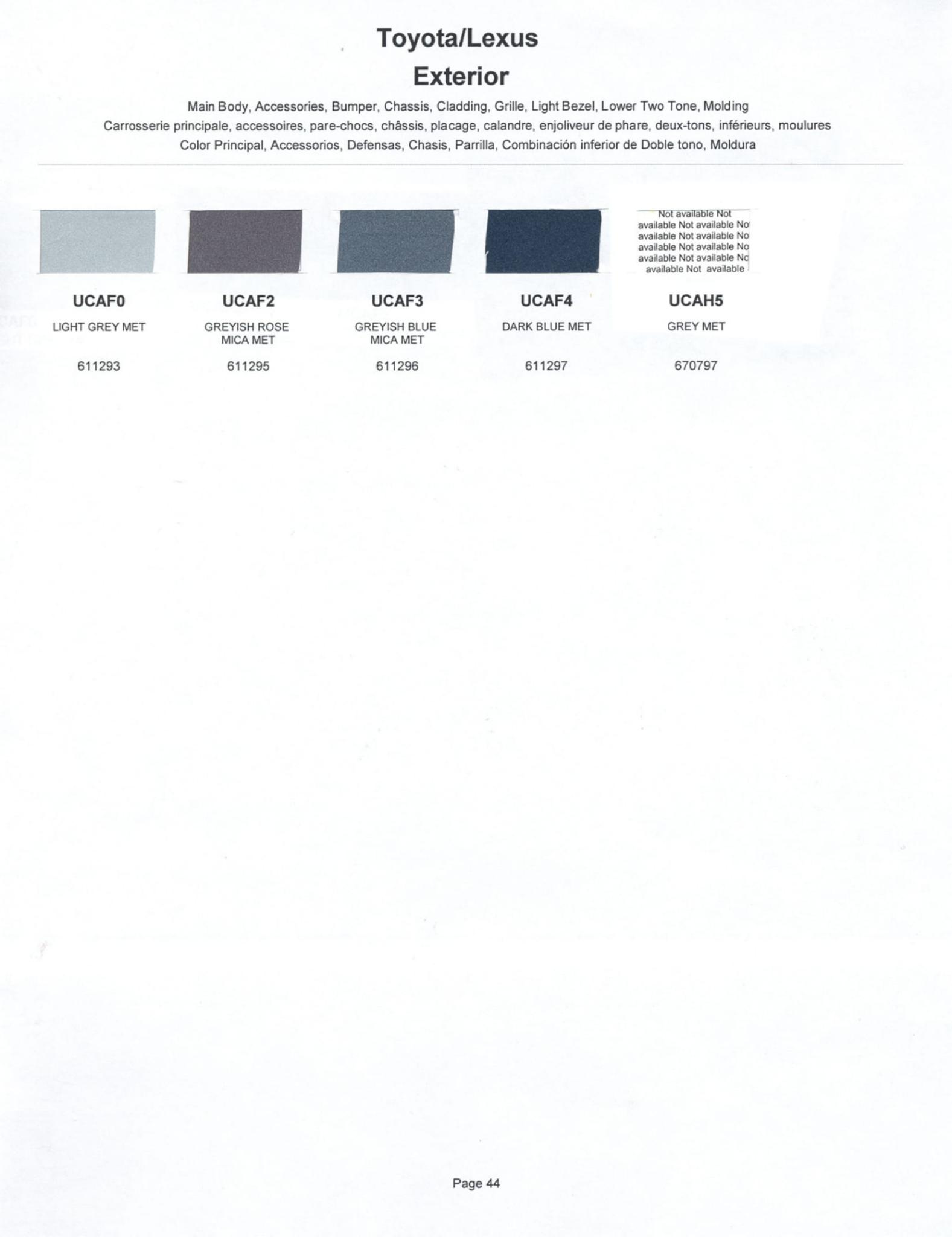 2002 Toyota, Lexus Paint Codes & Color Chart Toyoto / Lexus Paint Code and Color Chart