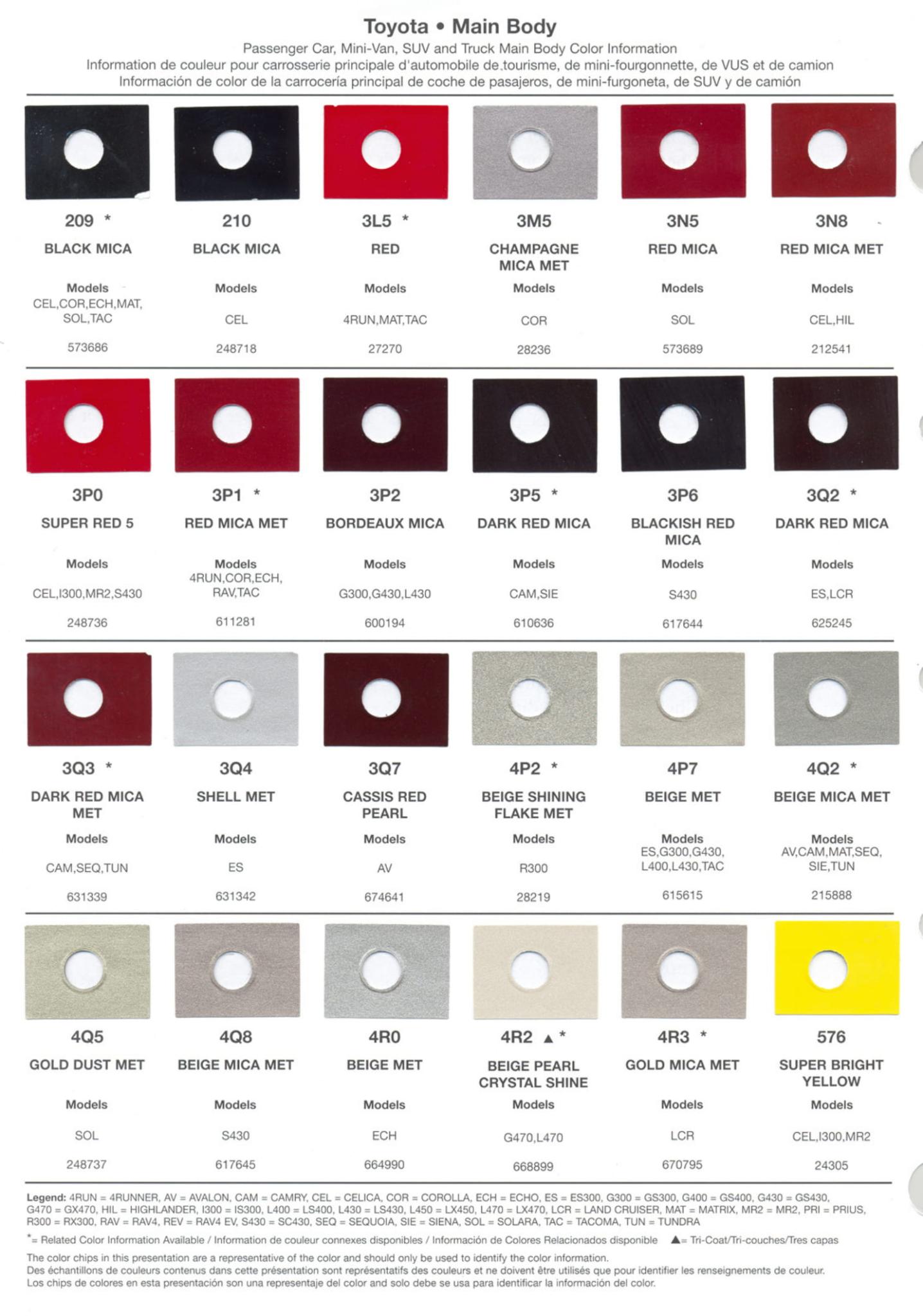2003 Toyota, Lexus Paint Codes & Color Chart