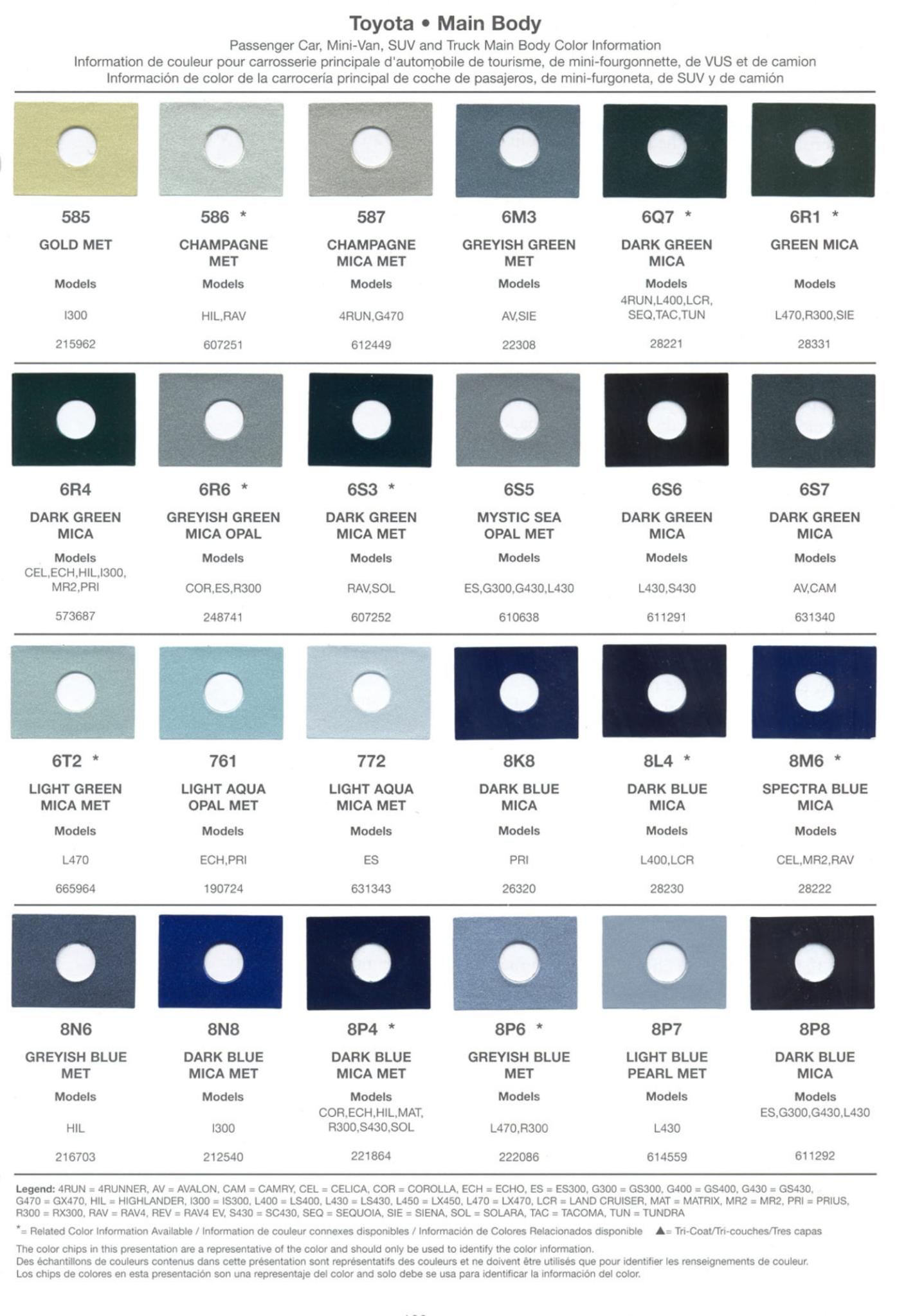 2003 Toyota, Lexus Paint Codes & Color Chart