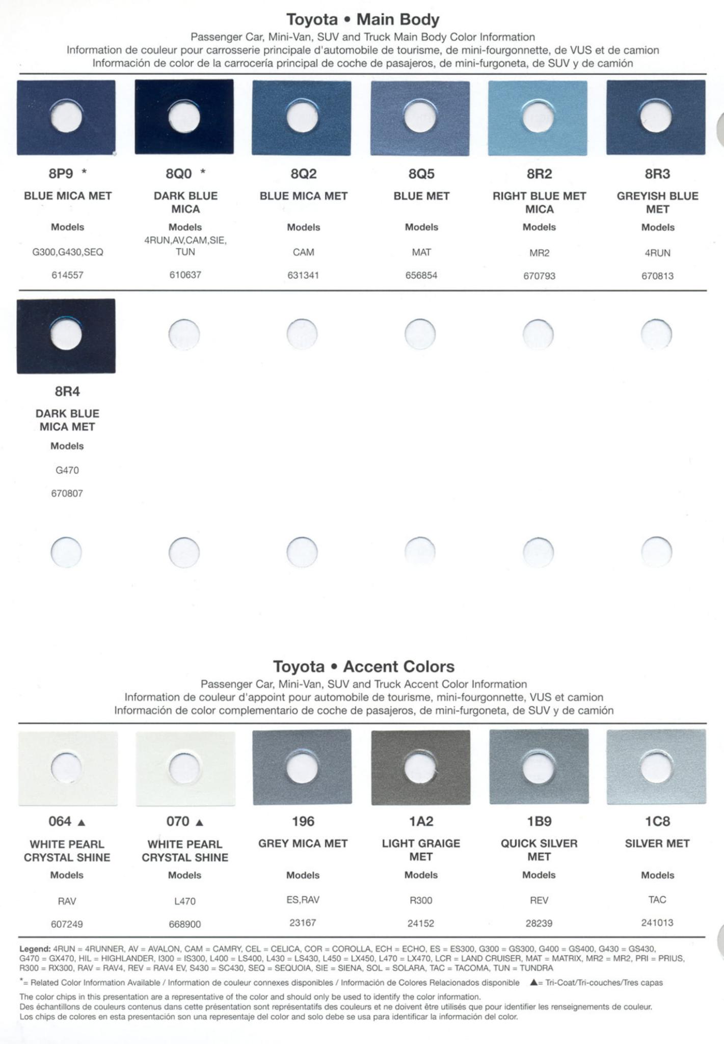 2003 Toyota, Lexus Paint Codes & Color Chart