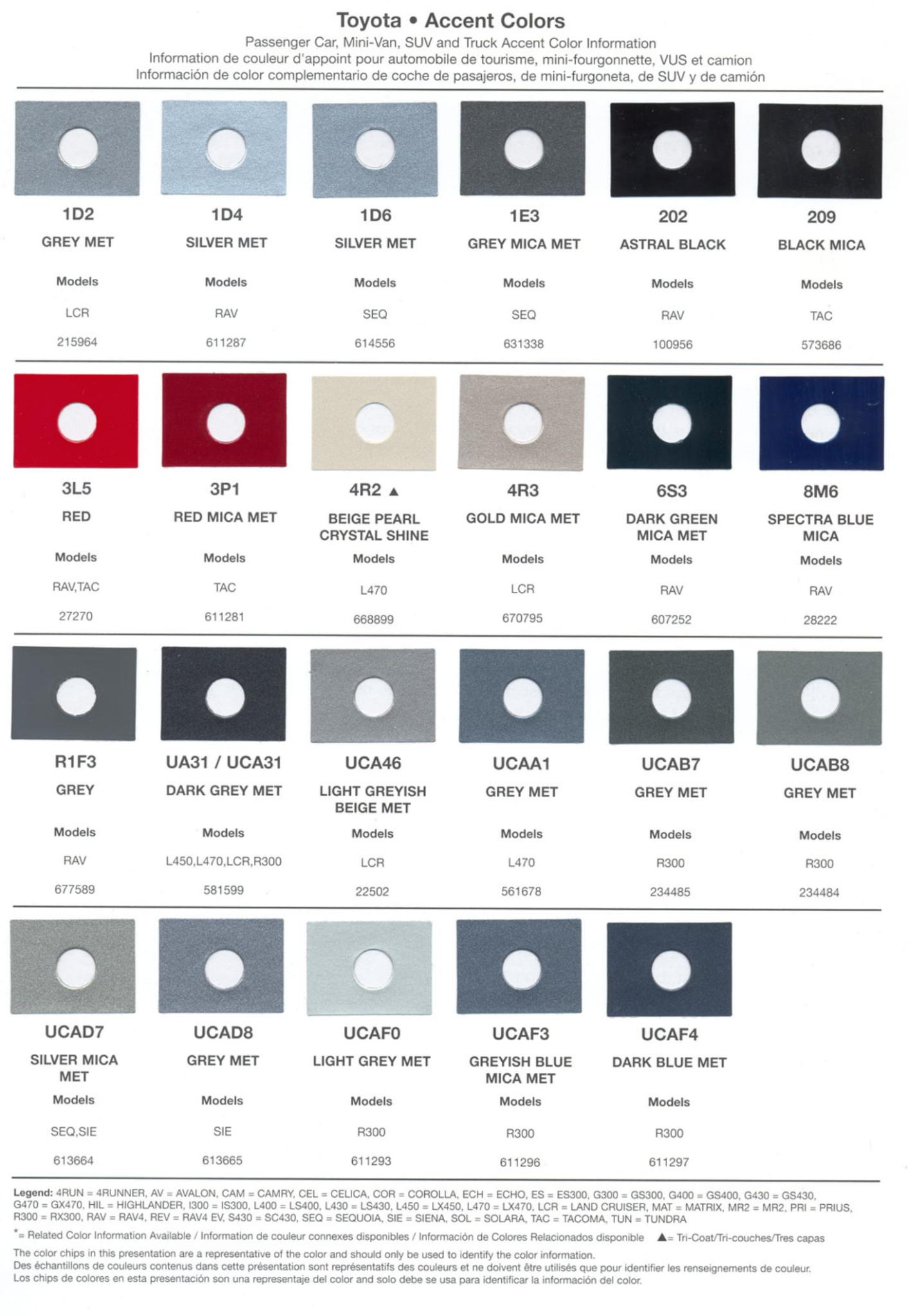2003 Toyota, Lexus Paint Codes & Color Chart