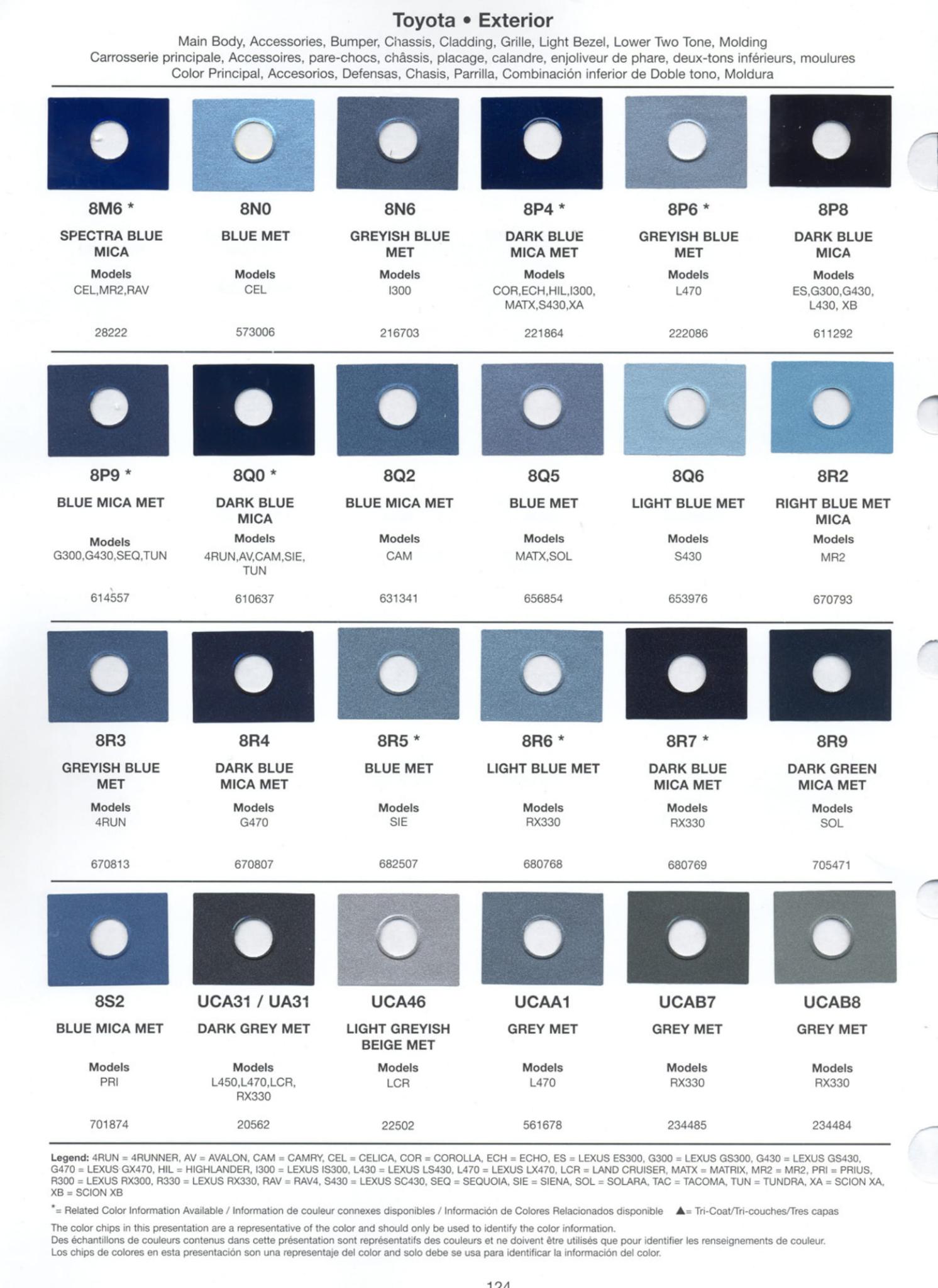 Toyoto / Lexus Paint Code and Color Chart