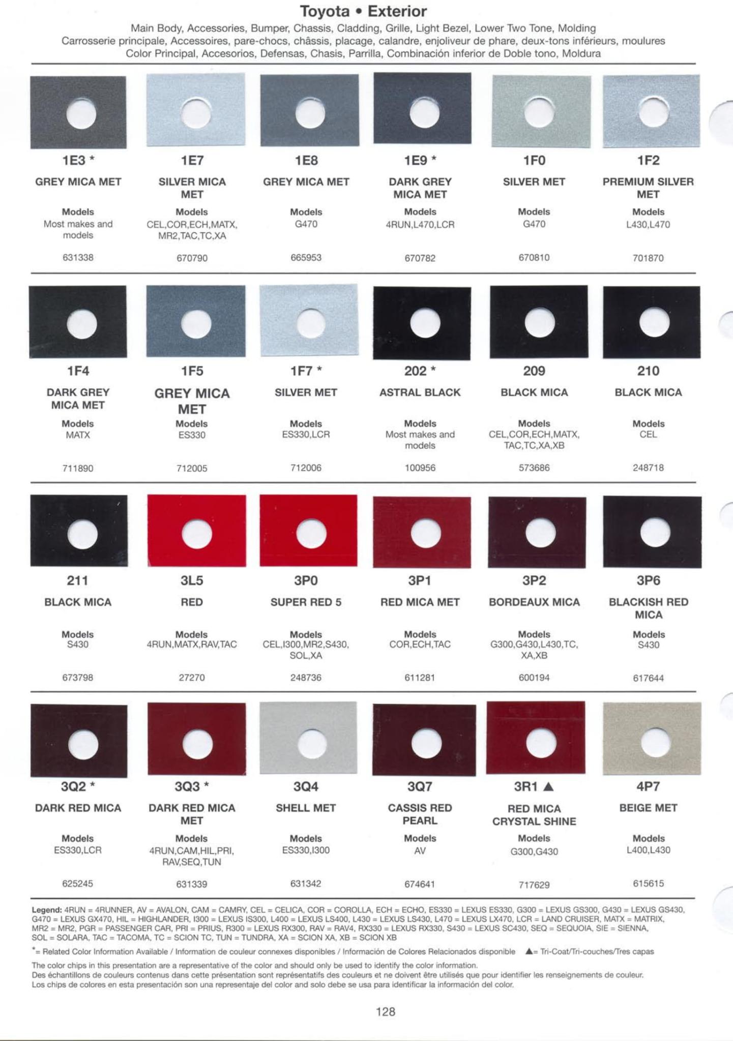 2005 Toyota, Lexus and Scion Paint Codes & Color Chart Toyoto / Lexus Paint Code and Color Chart
