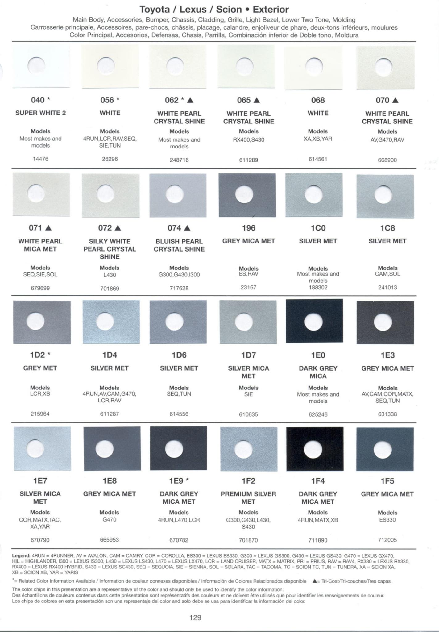 2006 Toyota, Lexus and Scion Paint Codes & Color Chart Toyoto / Lexus Paint Code and Color Chart