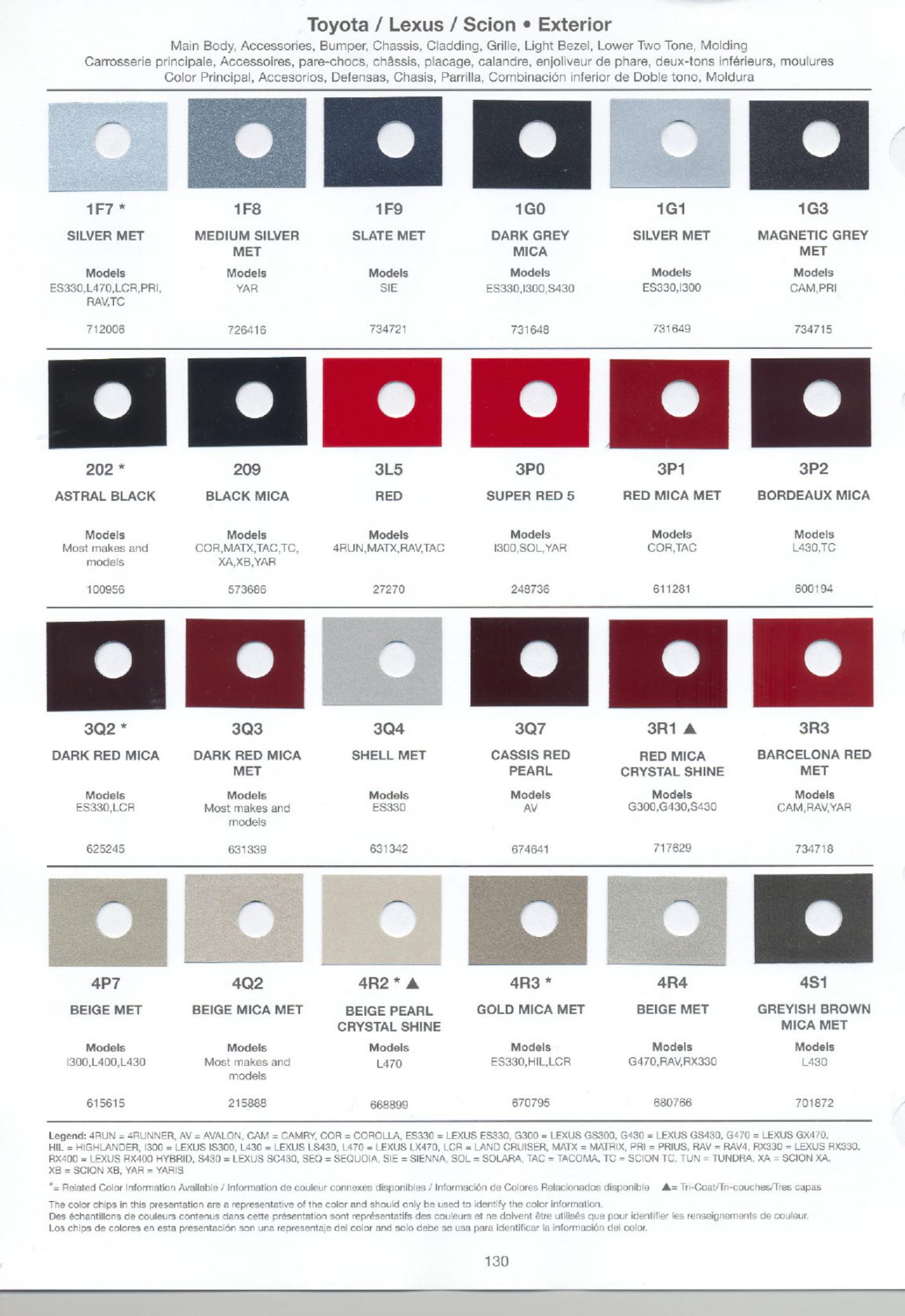 2006 Toyota, Lexus and Scion Paint Codes & Color Chart Toyoto / Lexus Paint Code and Color Chart